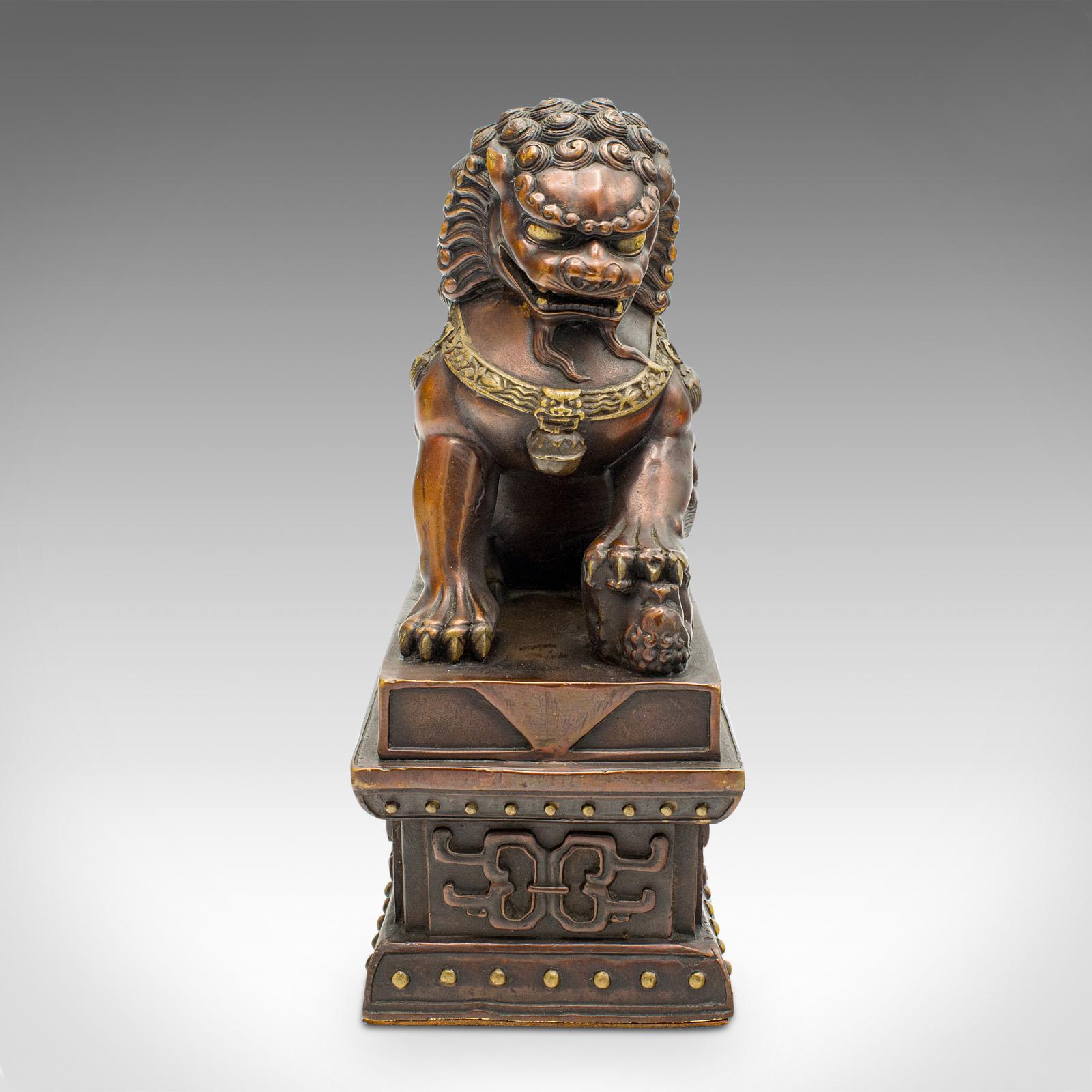 20th Century Pair Of Vintage Imperial Lion Statues, Chinese, Bronze, Bookends, Art Deco, 1940