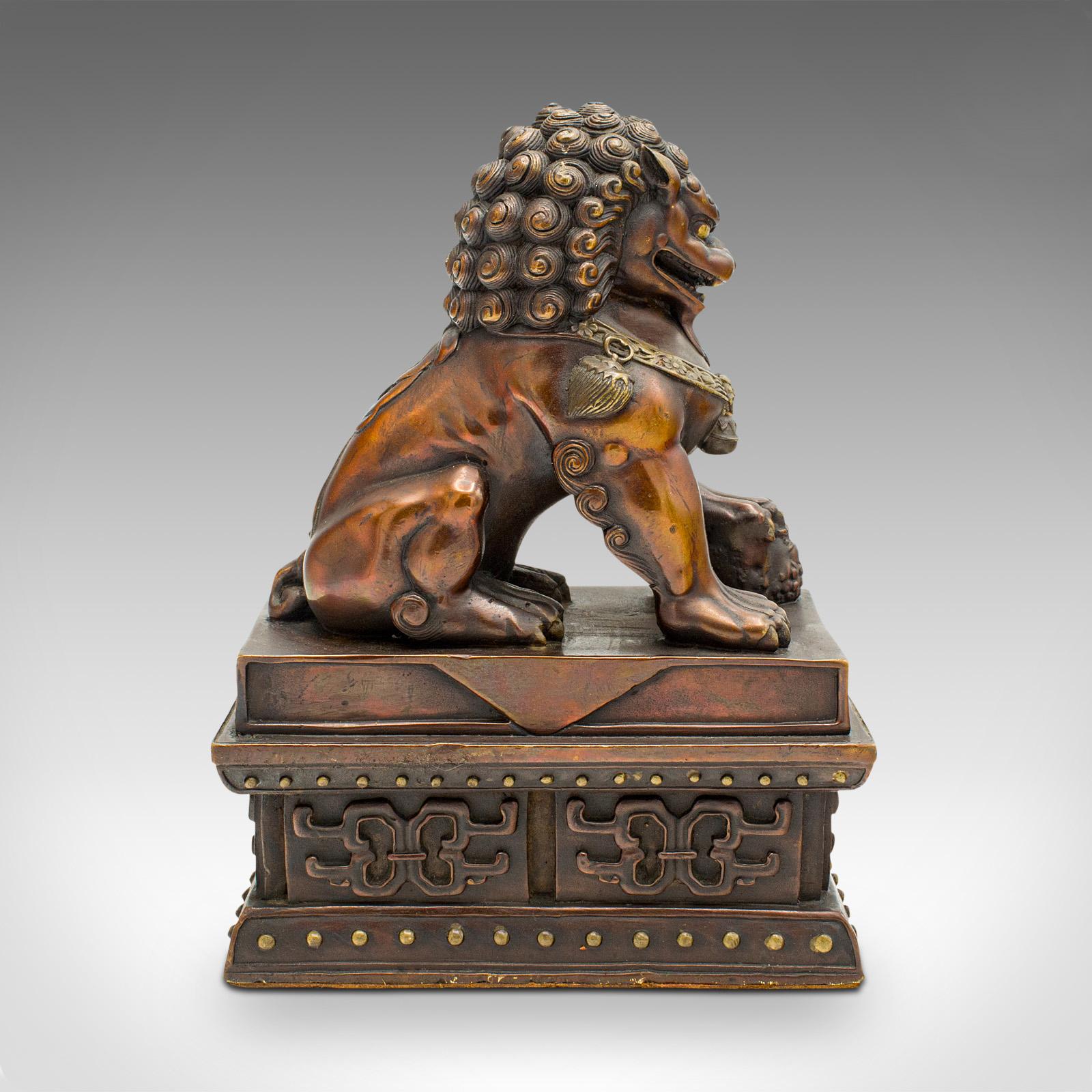 Pair Of Vintage Imperial Lion Statues, Chinese, Bronze, Bookends, Art Deco, 1940 1