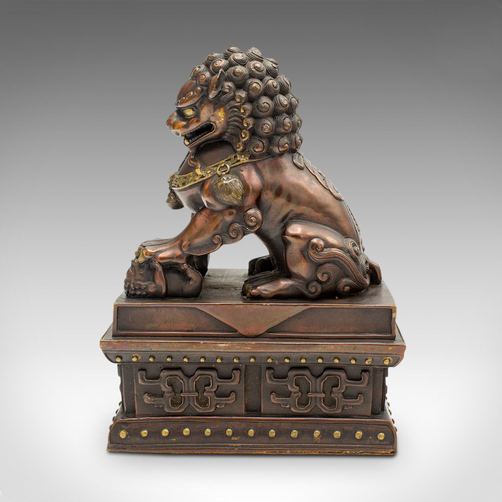 Pair Of Vintage Imperial Lion Statues, Chinese, Bronze, Bookends, Art Deco, 1940 2