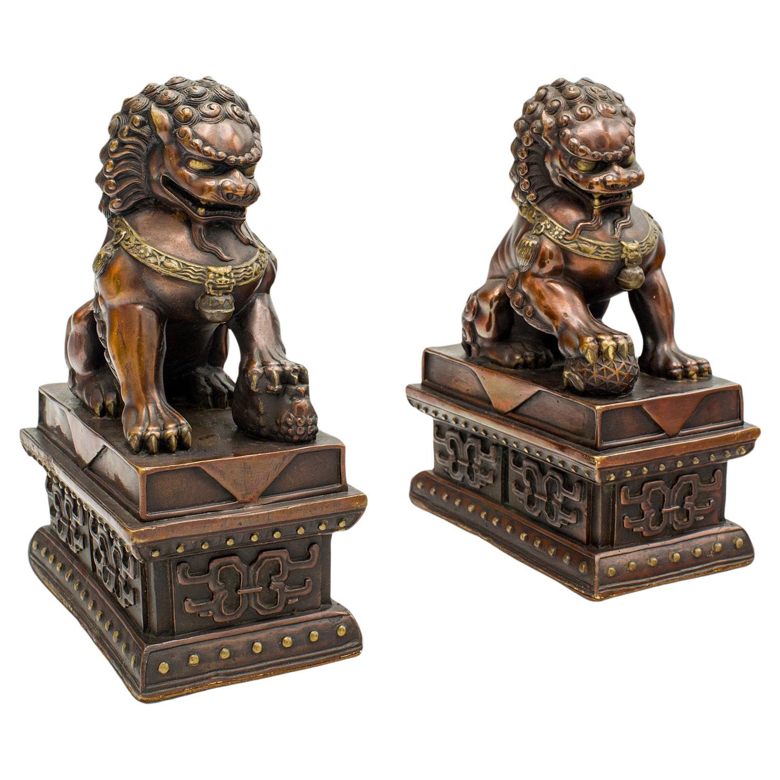 Pair Of Vintage Imperial Lion Statues, Chinese, Bronze, Bookends, Art Deco, 1940