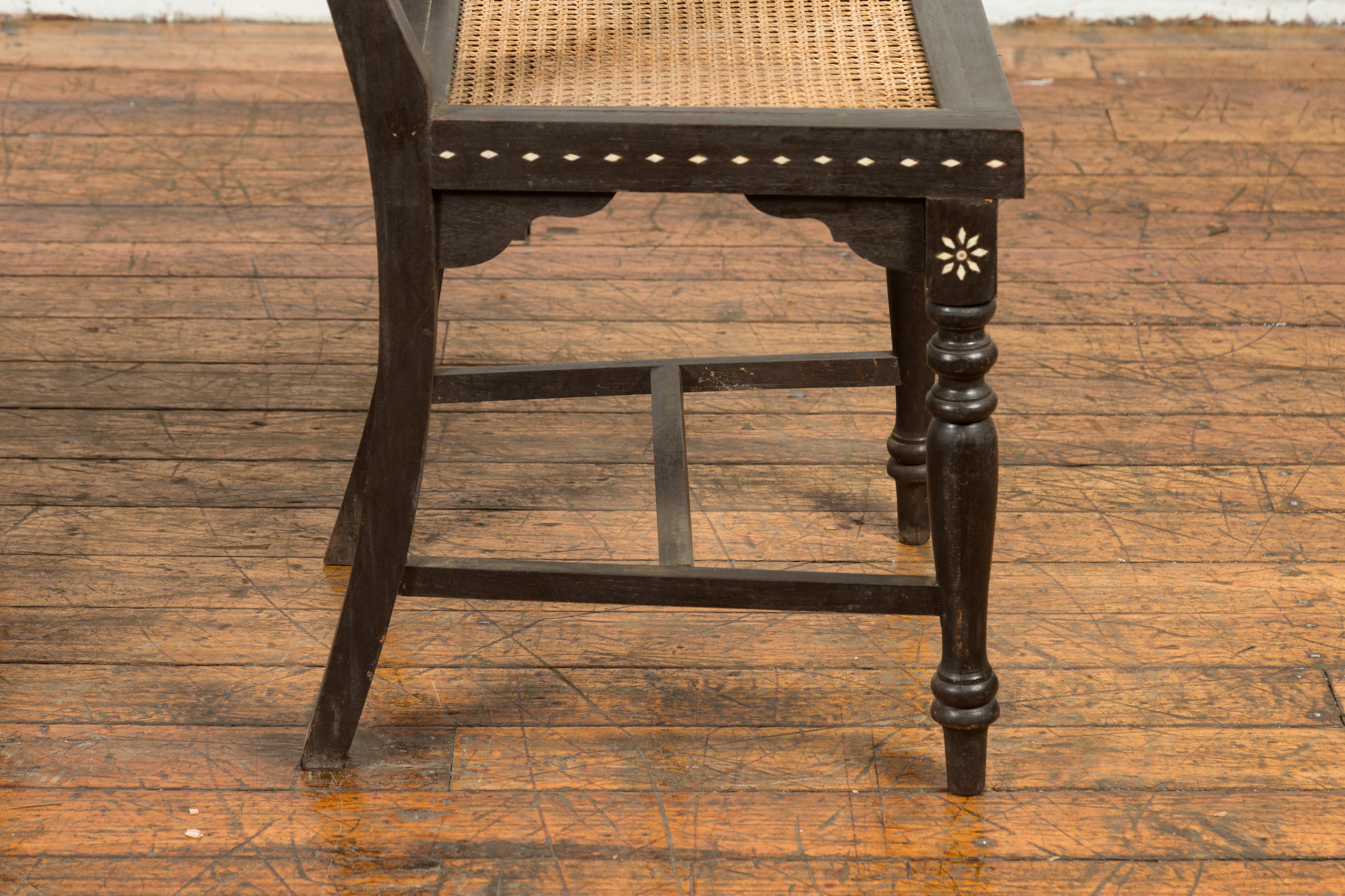 Pair of  Vintage Indian Black Stained Side Chairs with Mother of Pearl Inlay 7
