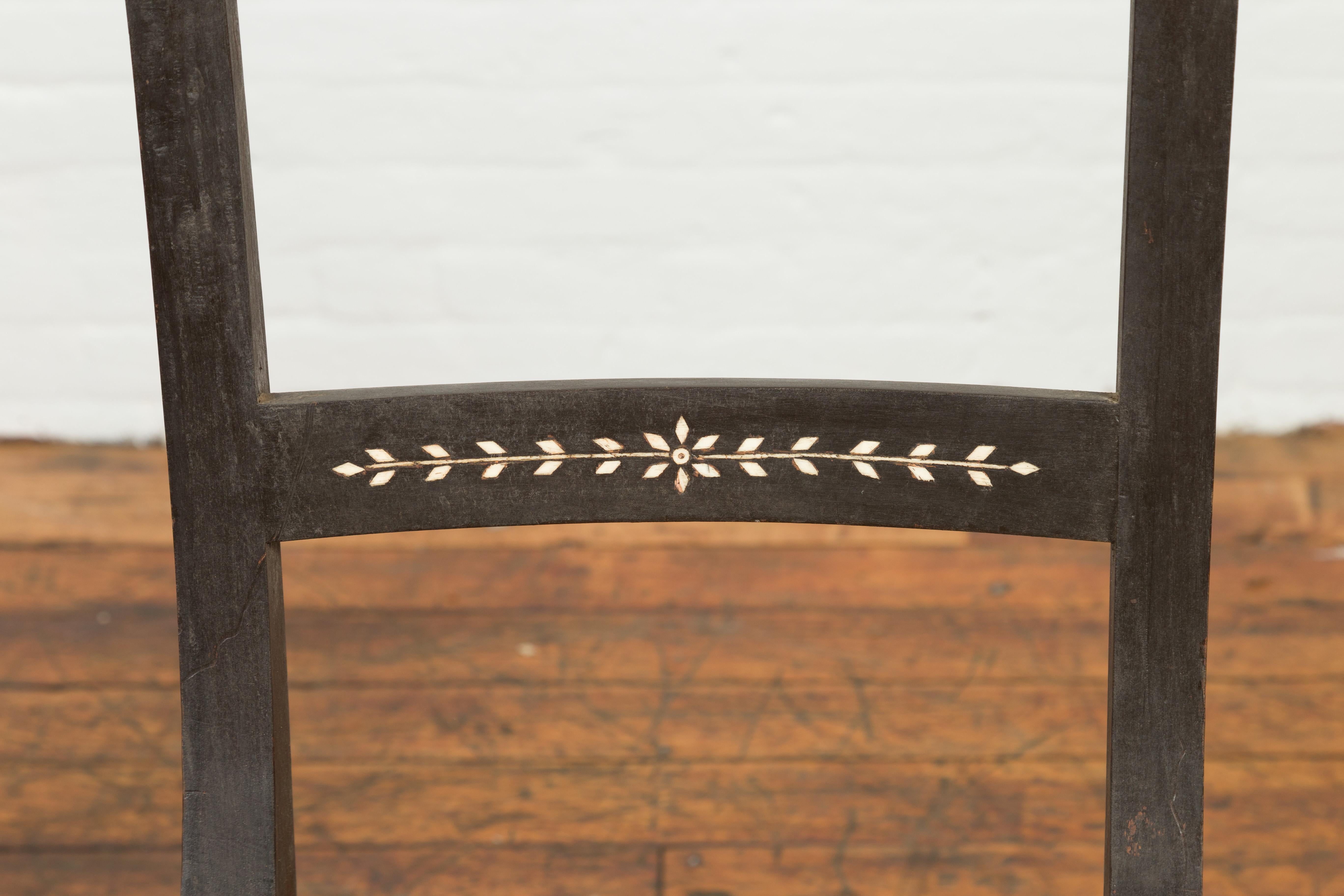 Pair of  Vintage Indian Black Stained Side Chairs with Mother of Pearl Inlay 1