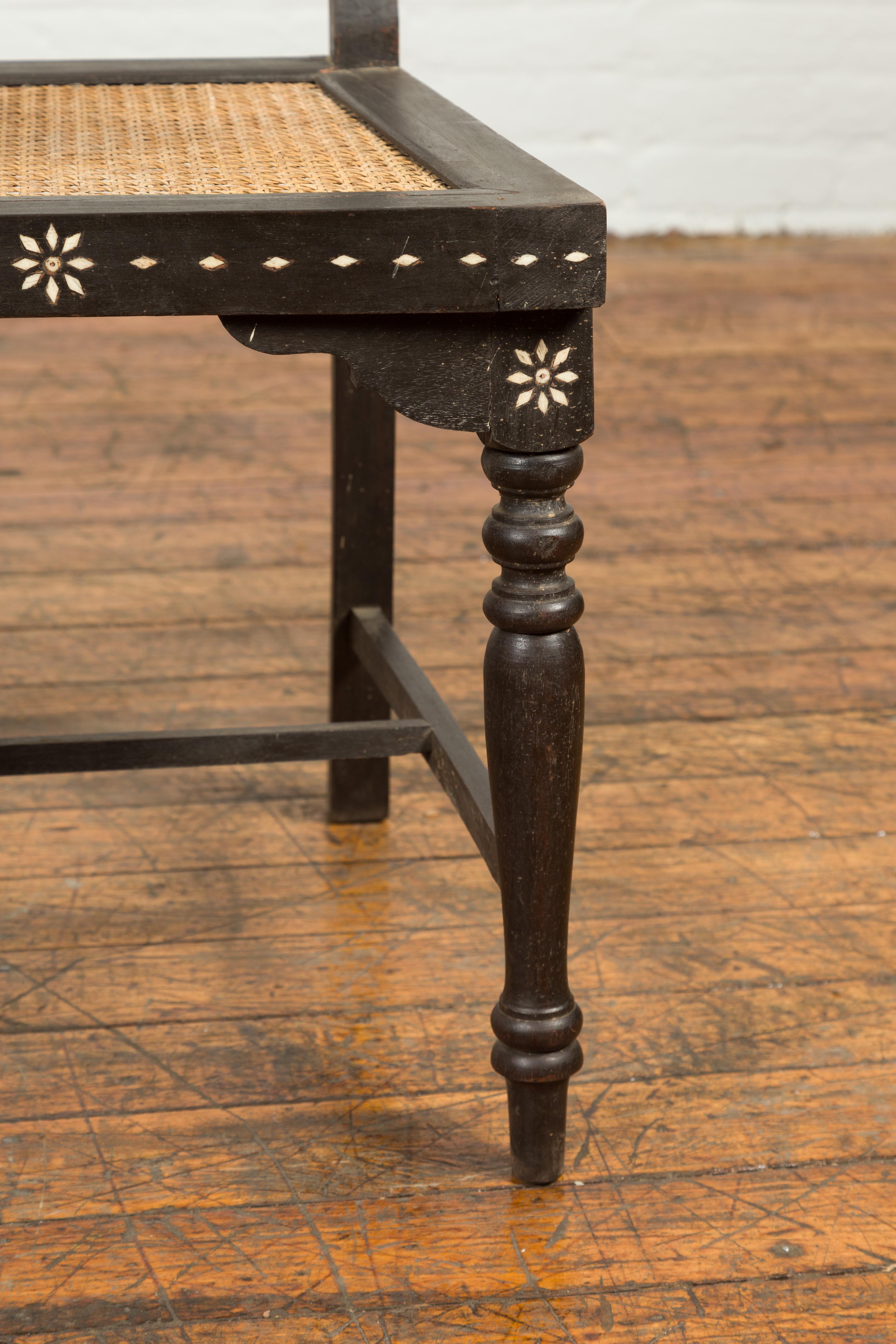 Pair of  Vintage Indian Black Stained Side Chairs with Mother of Pearl Inlay 3