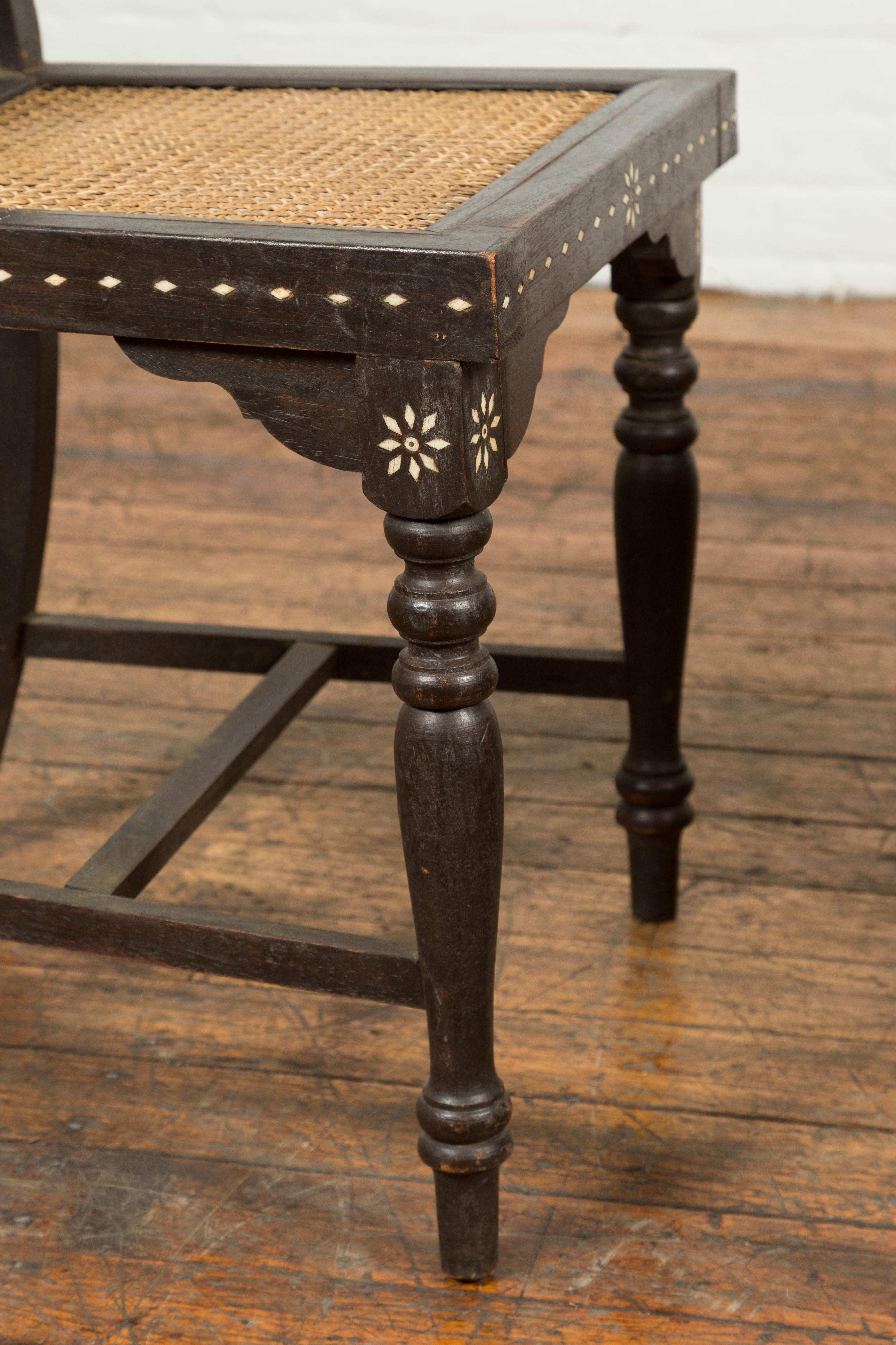 Pair of  Vintage Indian Black Stained Side Chairs with Mother of Pearl Inlay 4