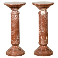 Pair of Vintage Indian Natural Oxblood Marble Pedestals with White Highlights