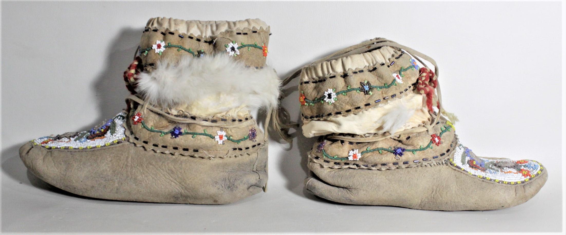 Canadian Pair of Vintage Indigenous American Handcrafted Beaded Boots