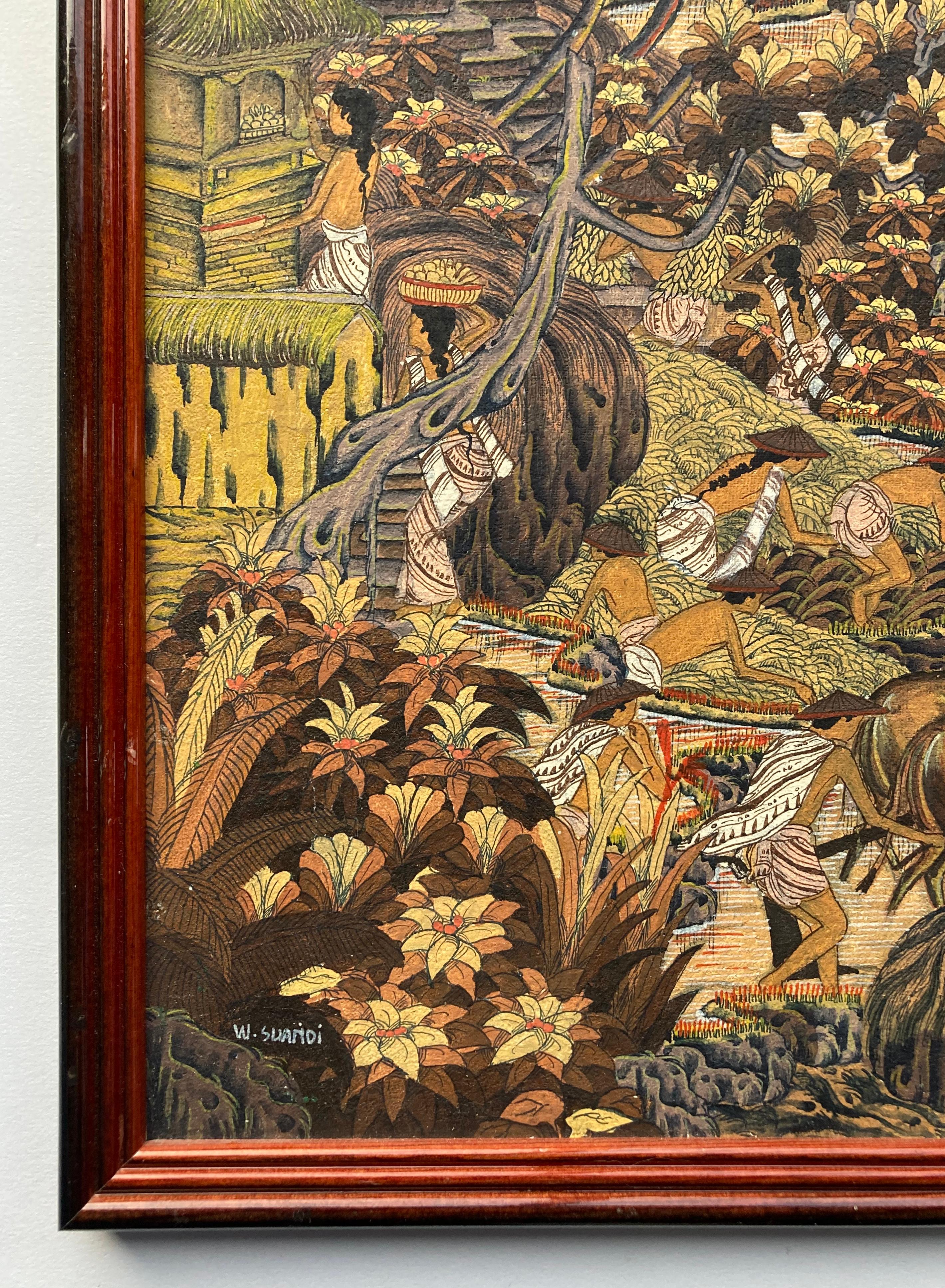 Indonesiano Coppia di dipinti indonesiani/balinesi d'epoca dell'artista W. Suaridi in vendita
