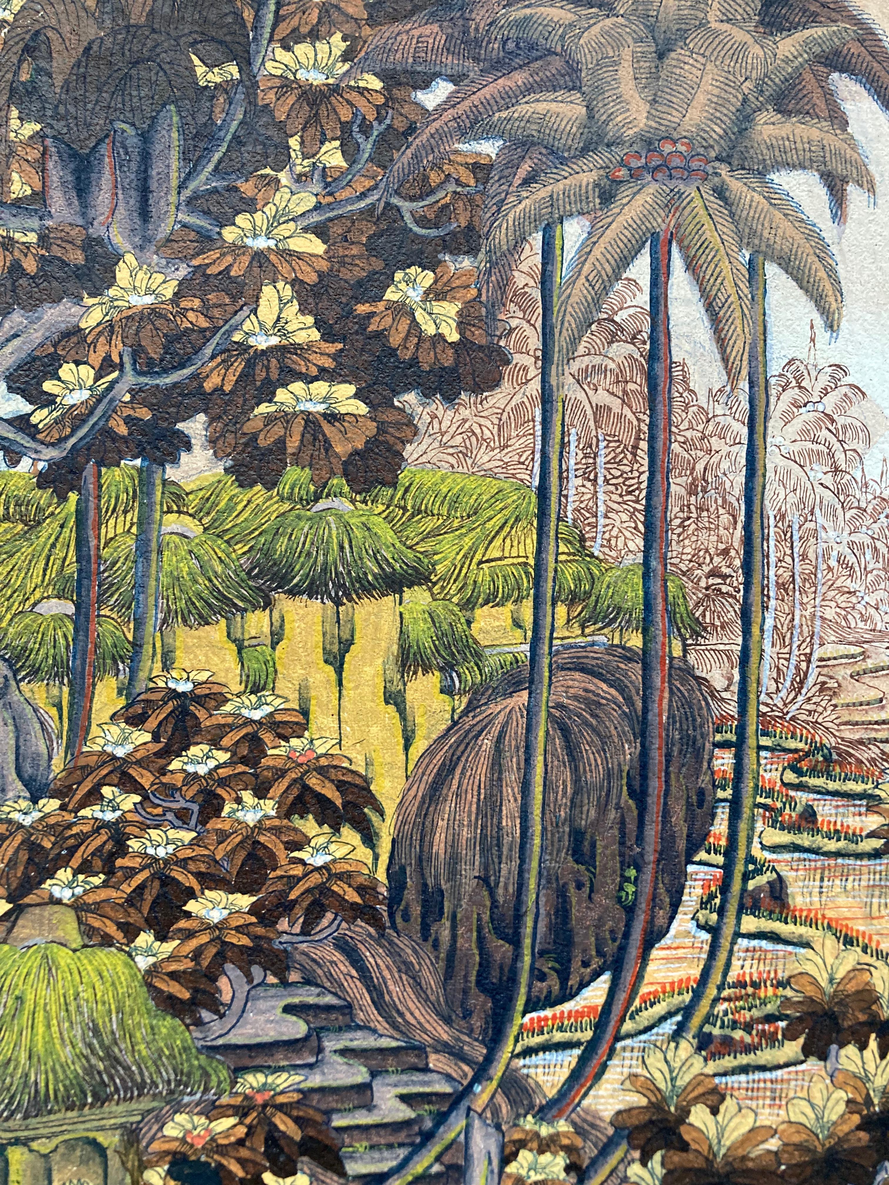 Dipinto a mano Coppia di dipinti indonesiani/balinesi d'epoca dell'artista W. Suaridi in vendita