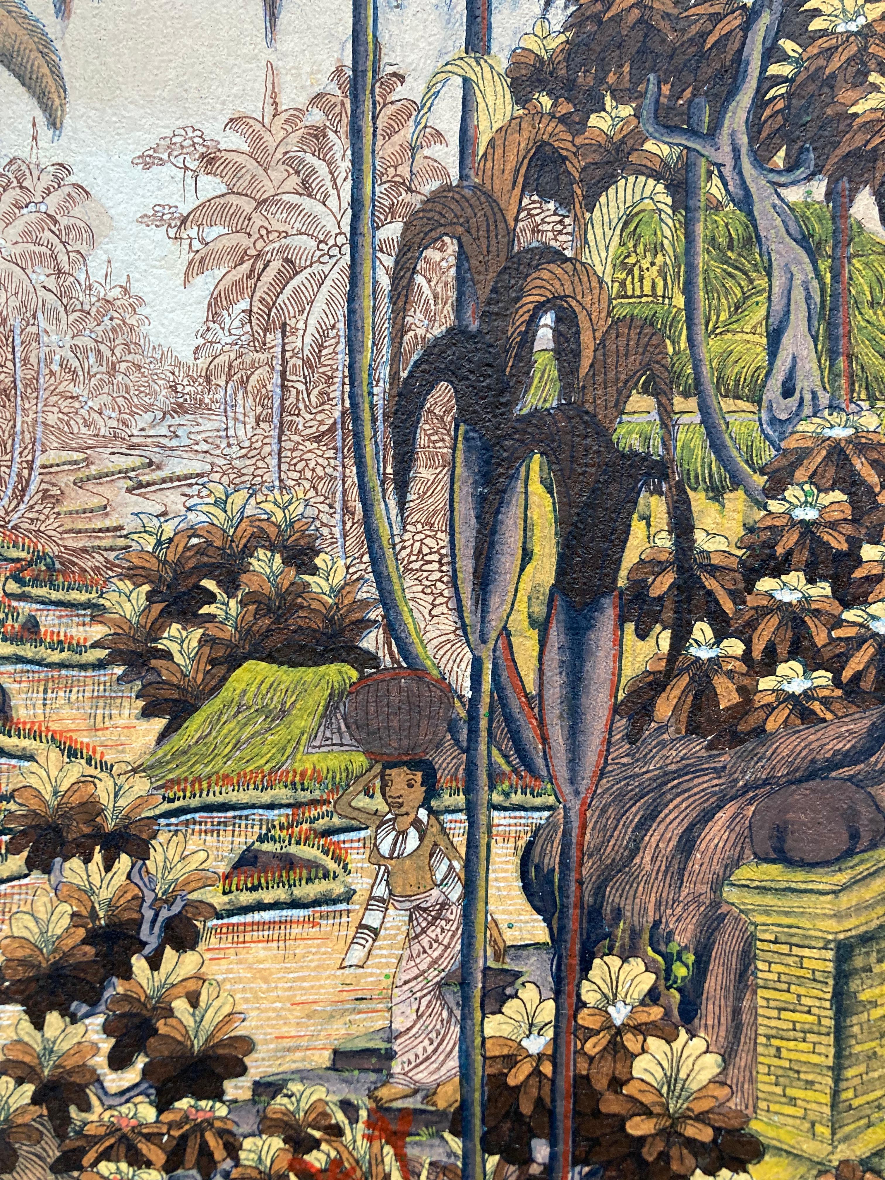 Coppia di dipinti indonesiani/balinesi d'epoca dell'artista W. Suaridi In condizioni buone in vendita a COLMAR, FR