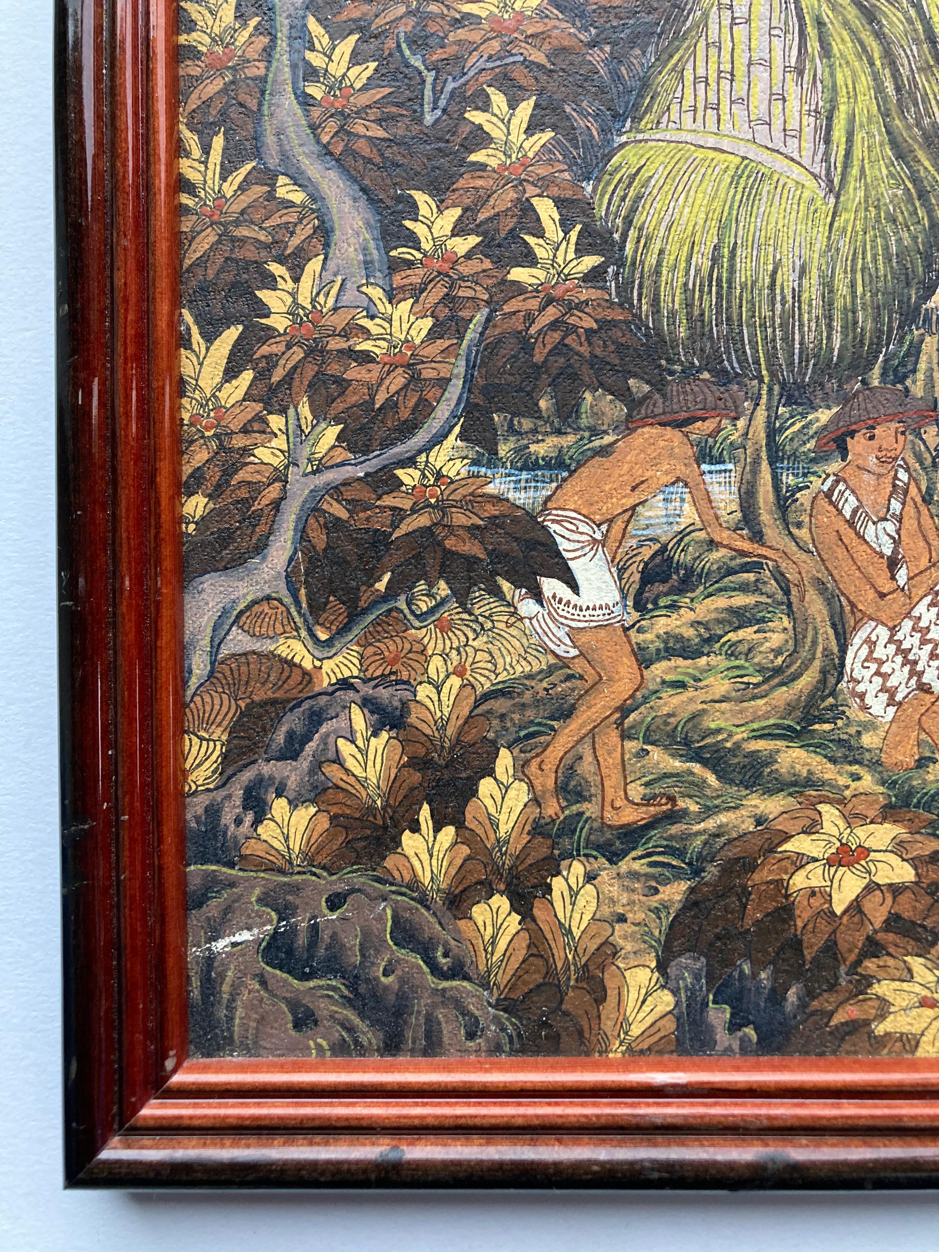 XX secolo Coppia di dipinti indonesiani/balinesi d'epoca dell'artista W. Suaridi in vendita