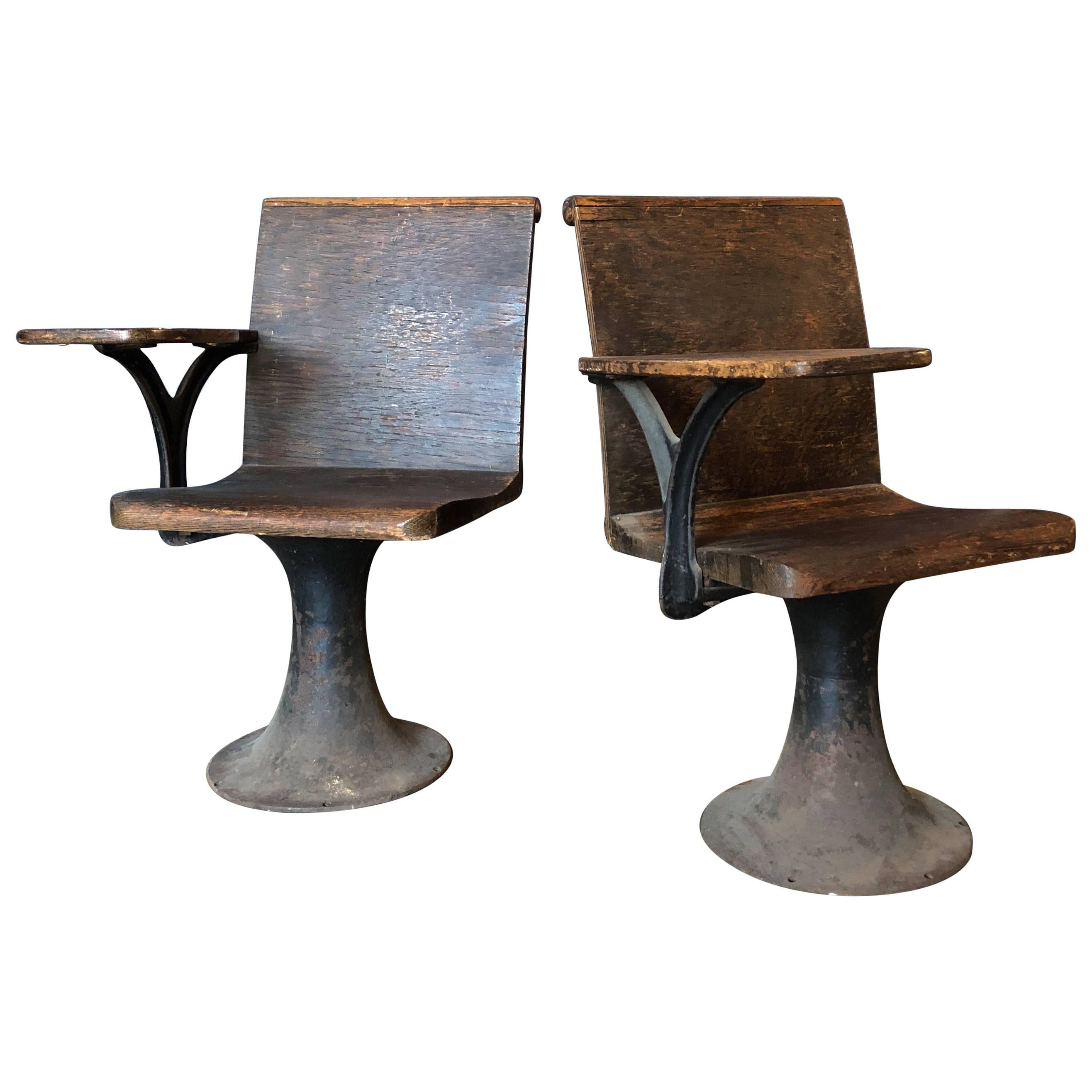Pair of Vintage Industrial 1920s School Chairs For Sale
