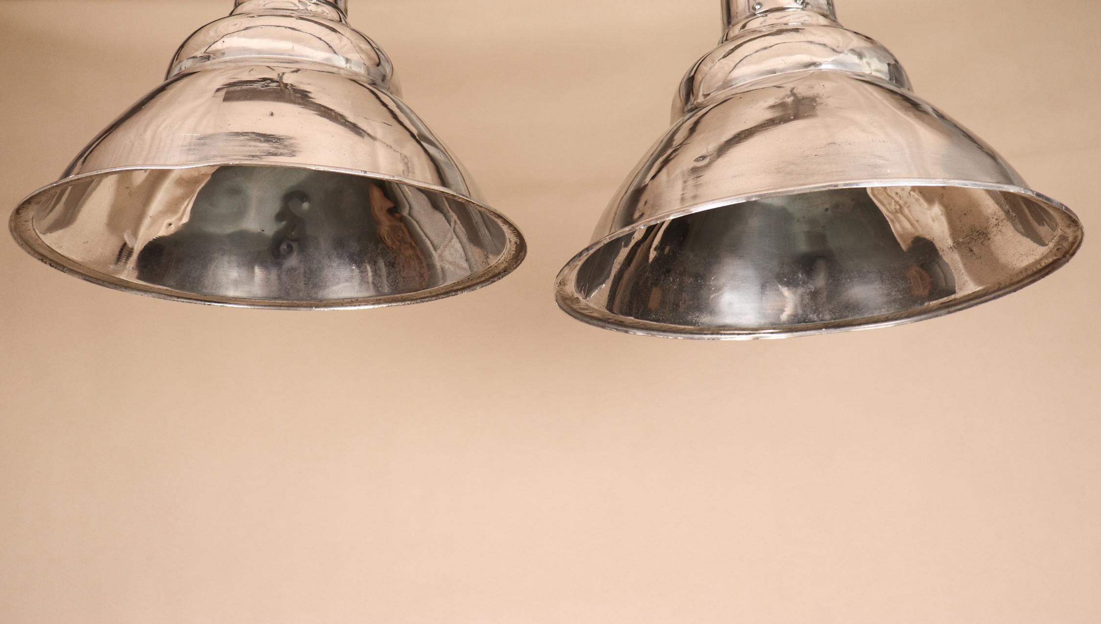 20th Century Pair of Vintage Industrial Aluminum Floodlight Pendants