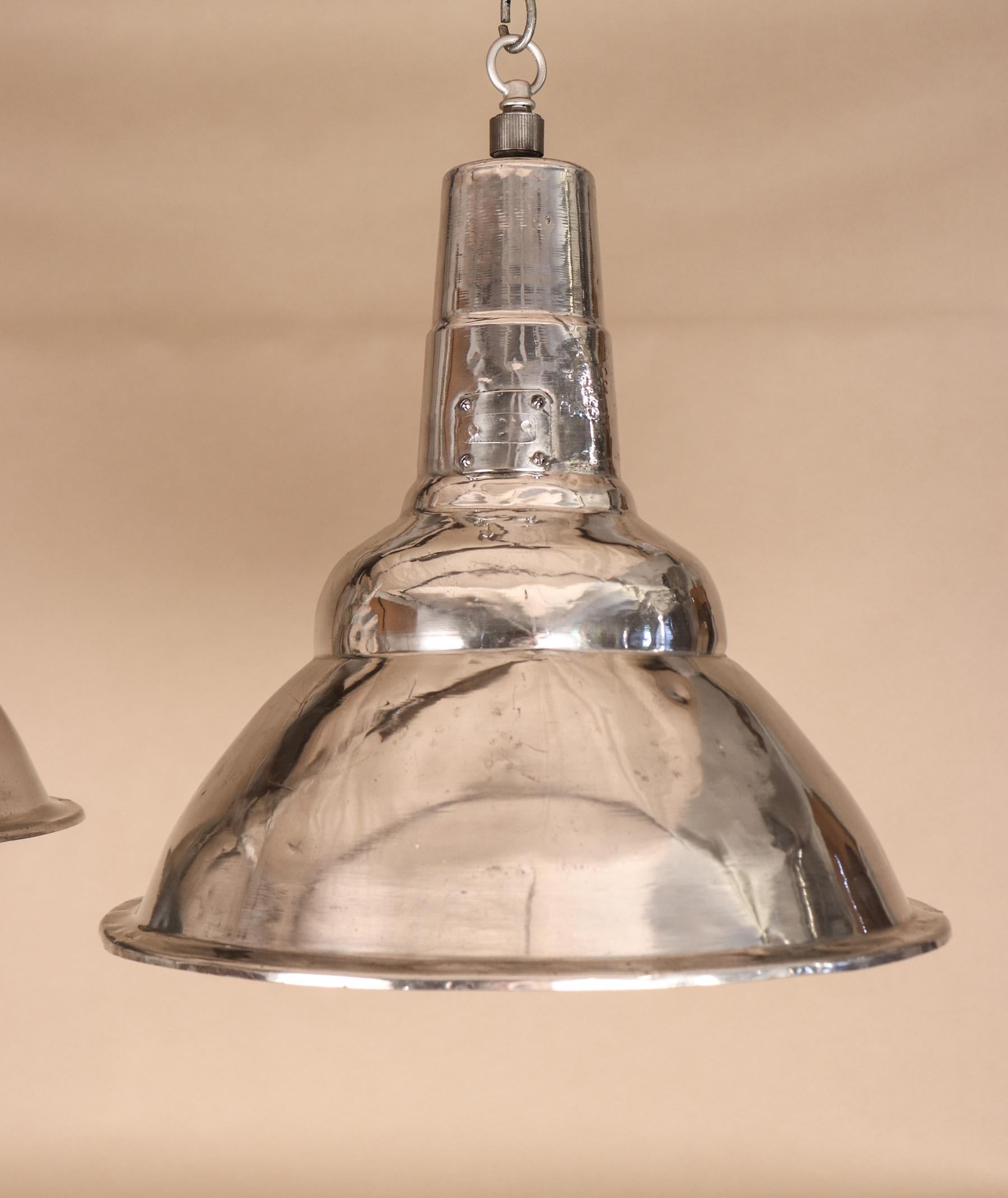 Pair of Vintage Industrial Aluminum Floodlight Pendants 1