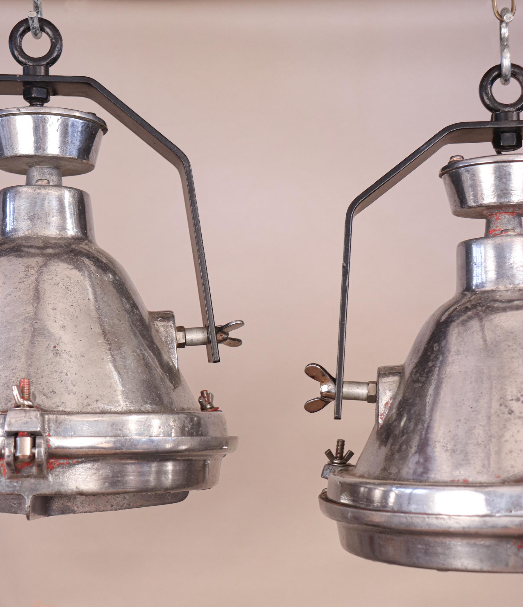 Unknown Pair of Vintage Industrial Aluminum Pendant Lights