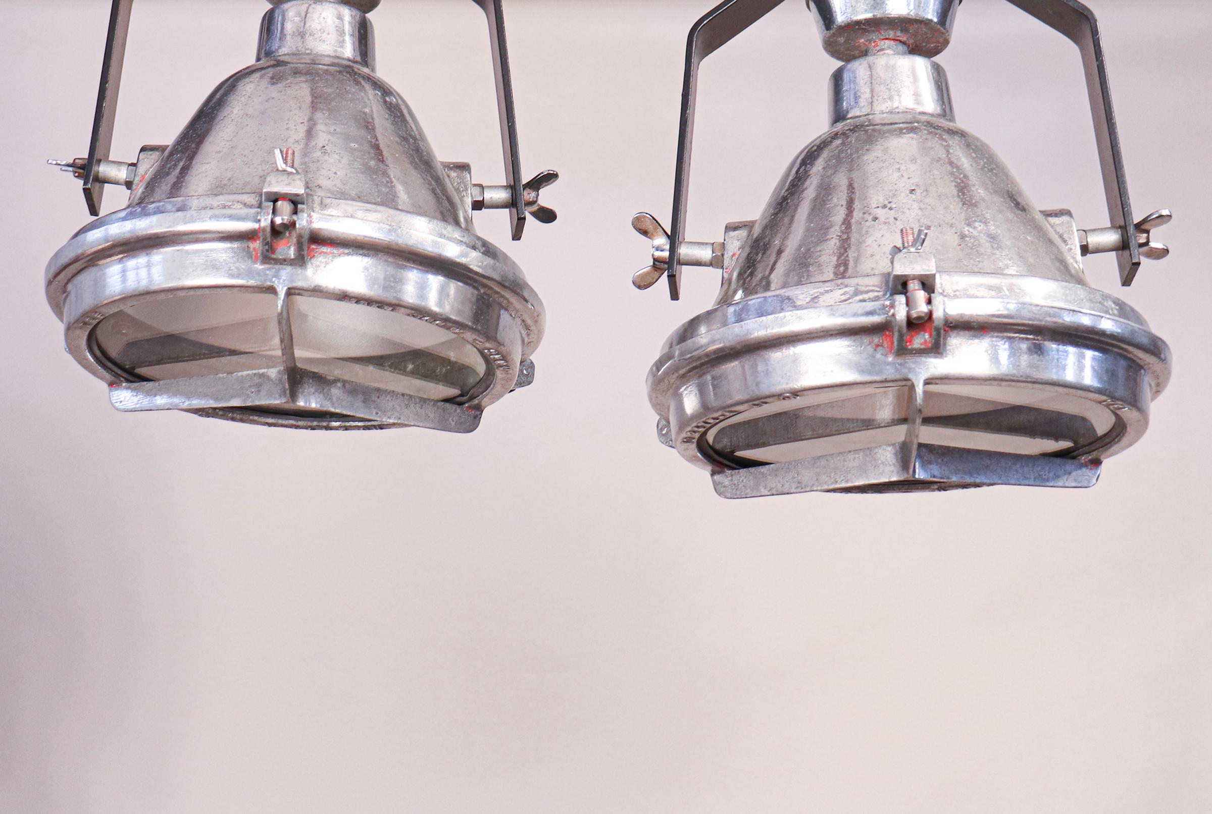 20th Century Pair of Vintage Industrial Aluminum Pendant Lights