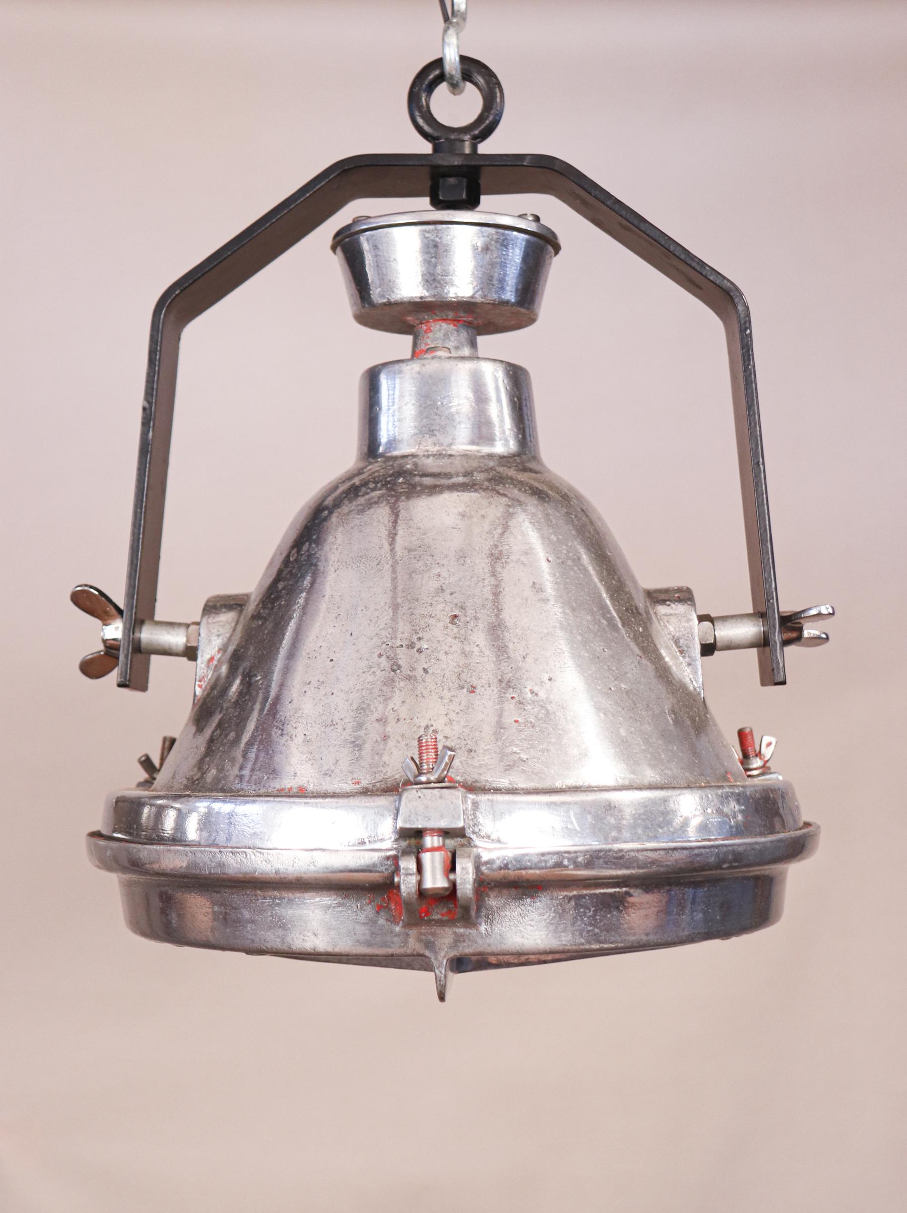 Iron Pair of Vintage Industrial Aluminum Pendant Lights