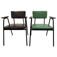 Pair of Vintage Industrial Armchairs by Pierre Guariche for Meurop, 1950s