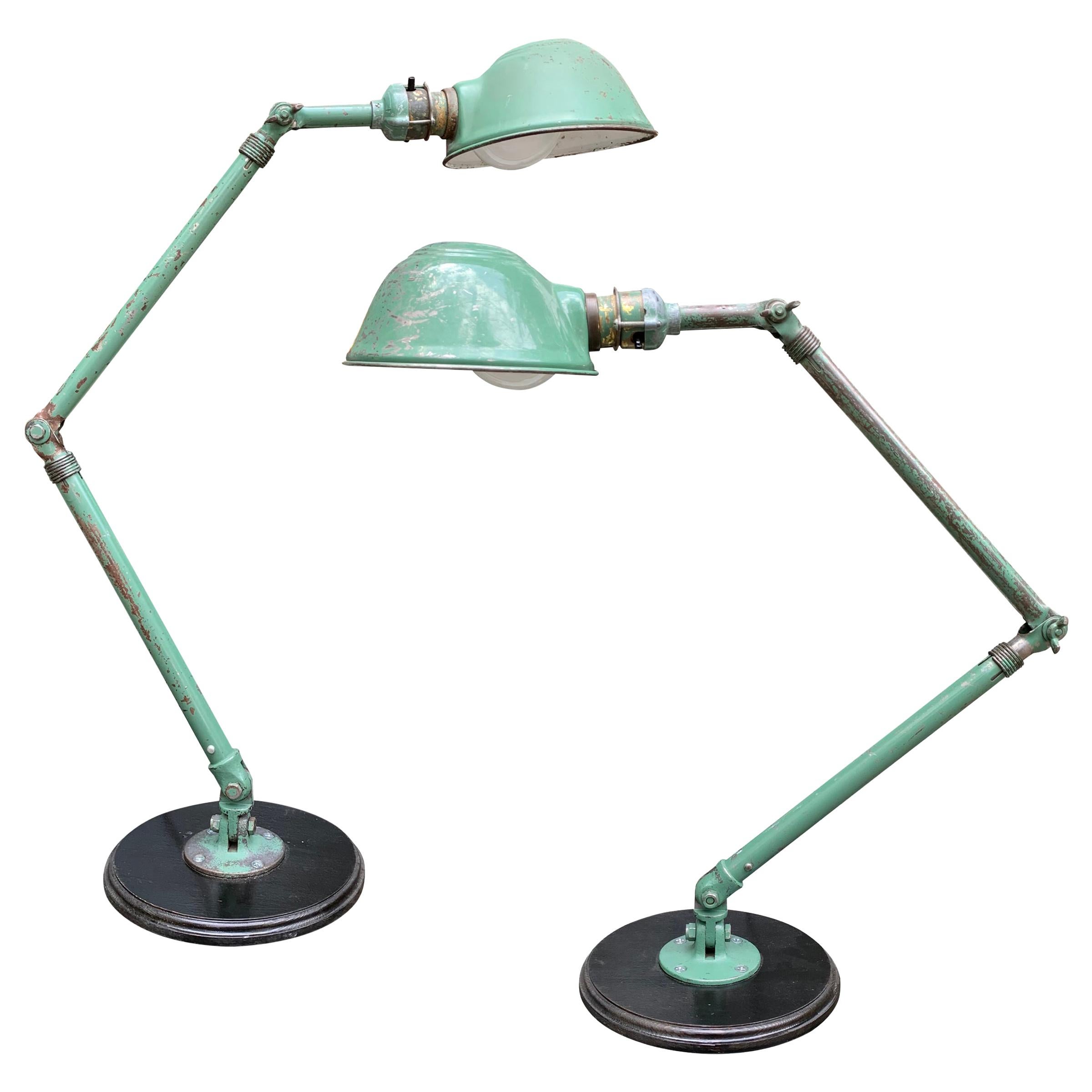 Pair of Vintage Industrial Articulated Table Lamps