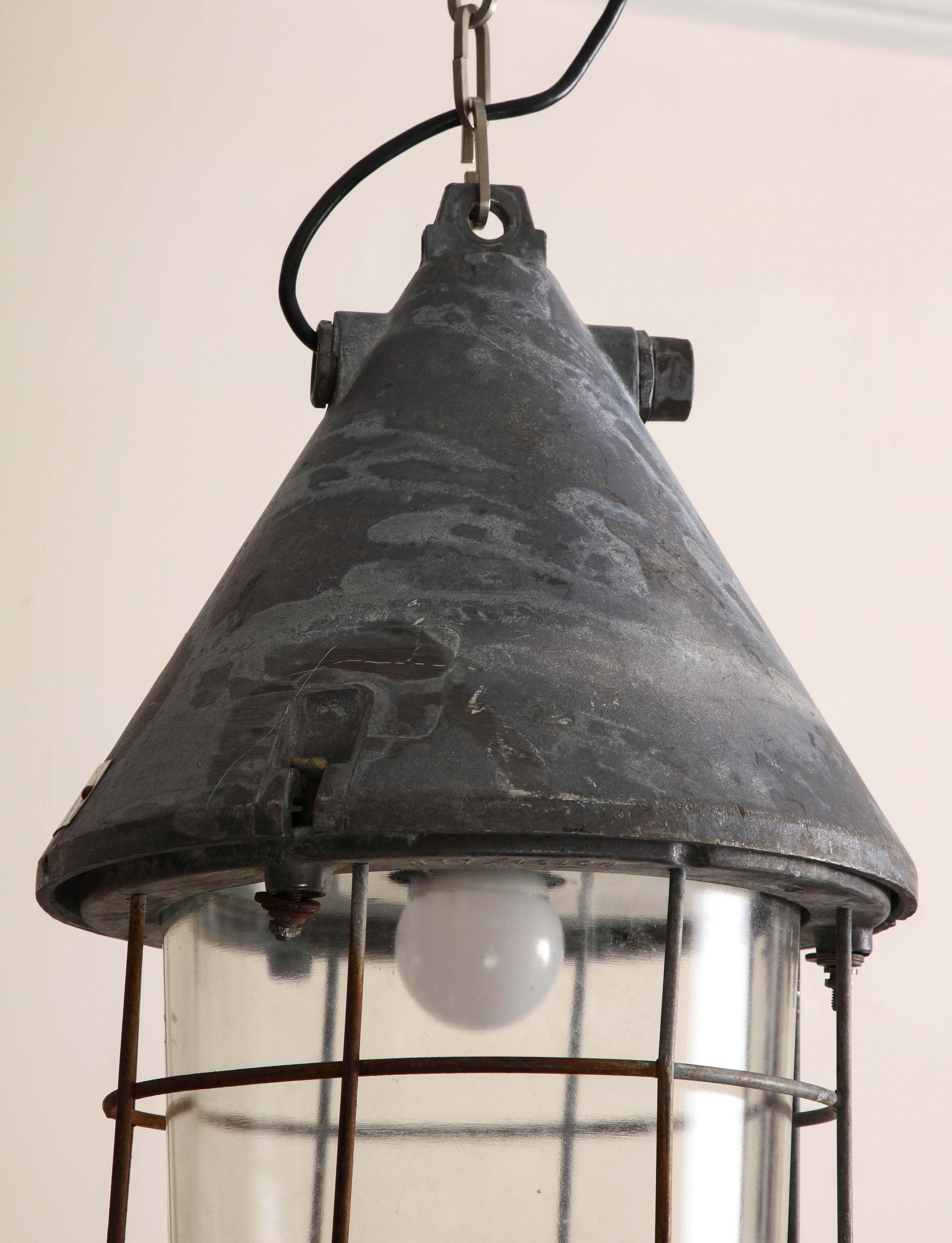 Pair of Vintage Industrial Cast Iron Cage Pendant Lights, C. 1920 For Sale 5