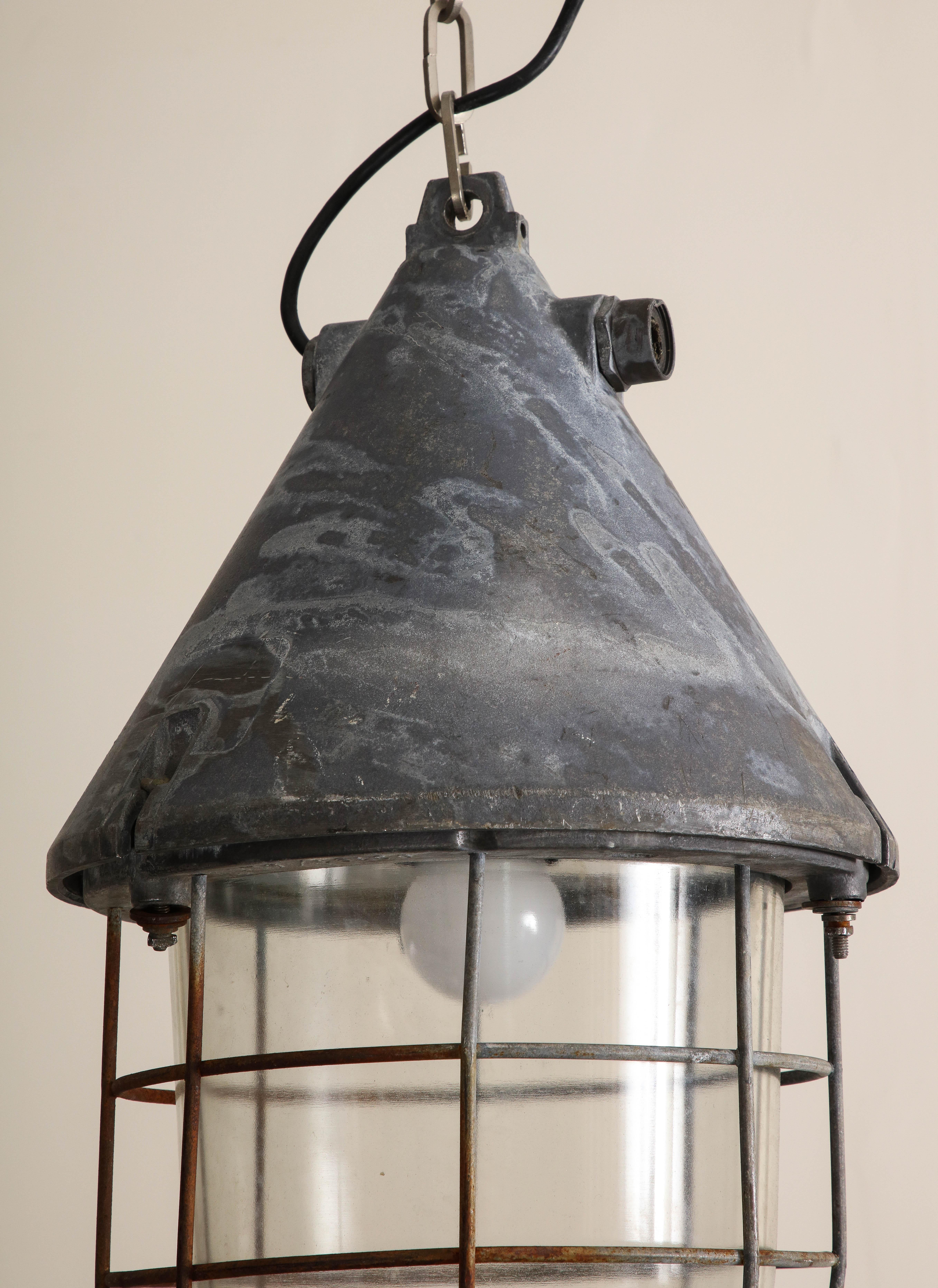 Pair of Vintage Industrial Cast Iron Cage Pendant Lights, C. 1920 For Sale 6