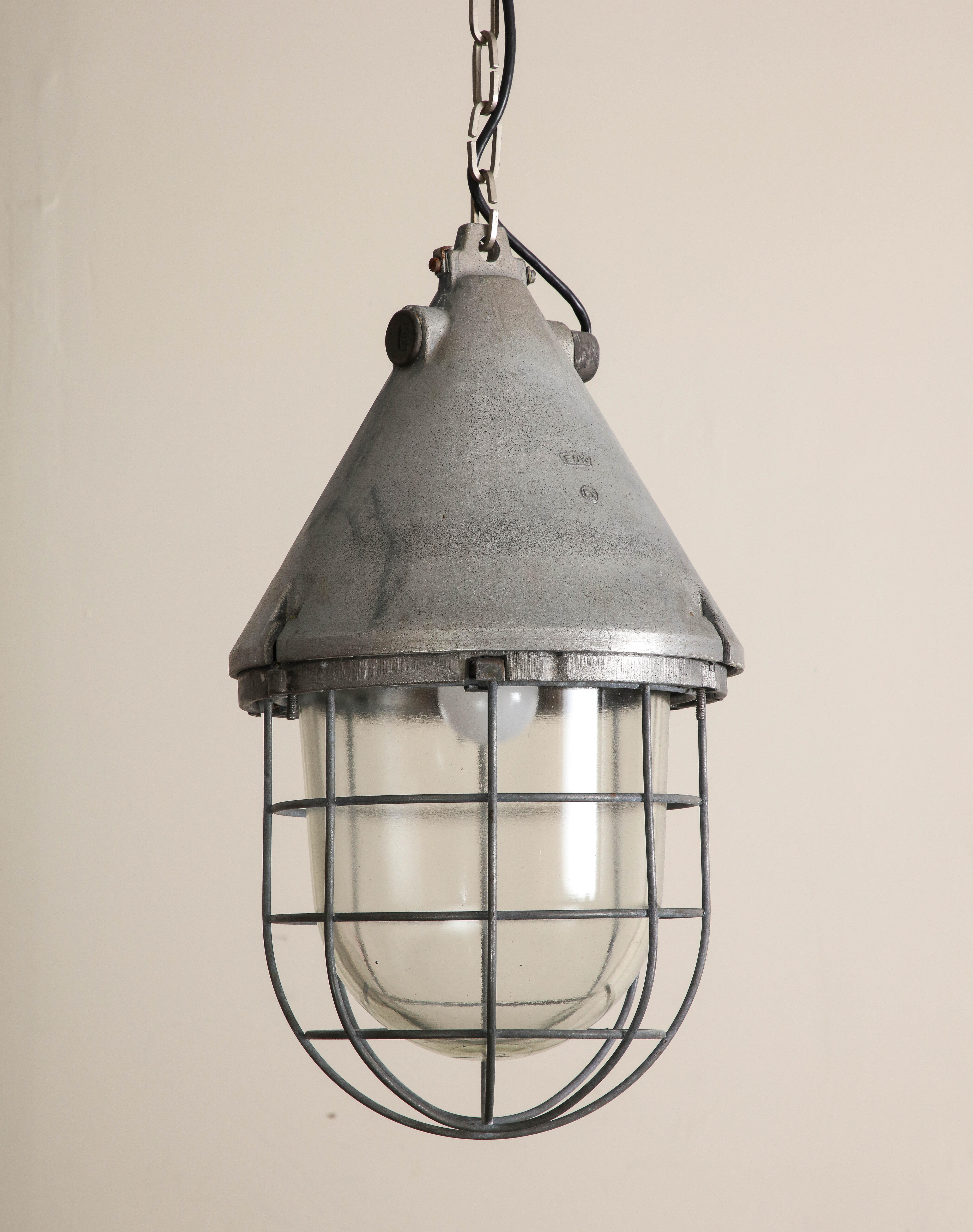 Pair of Vintage Industrial Cast Iron Cage Pendant Lights, C. 1920 For Sale 9