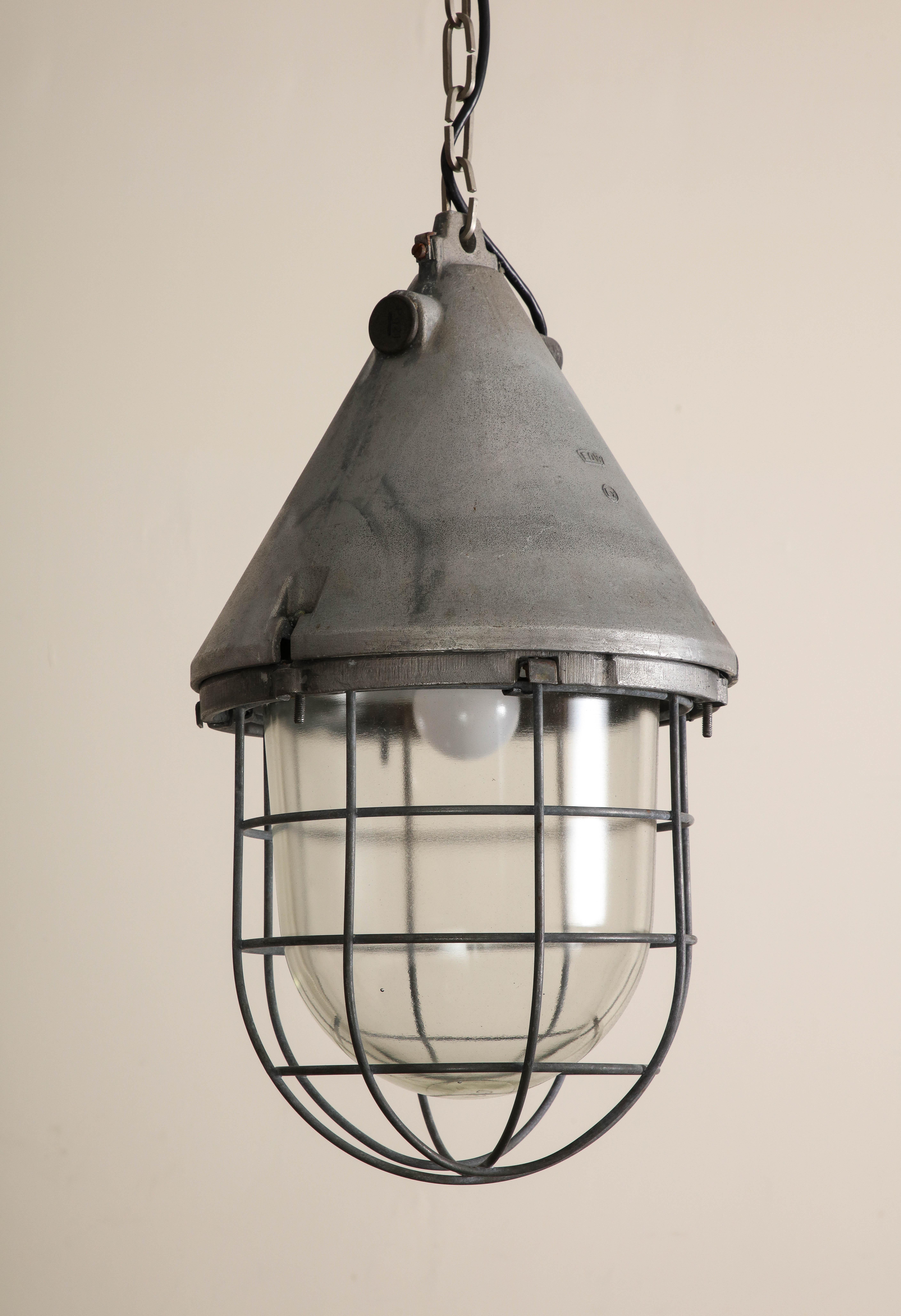 Pair of Vintage Industrial Cast Iron Cage Pendant Lights, C. 1920 For Sale 10