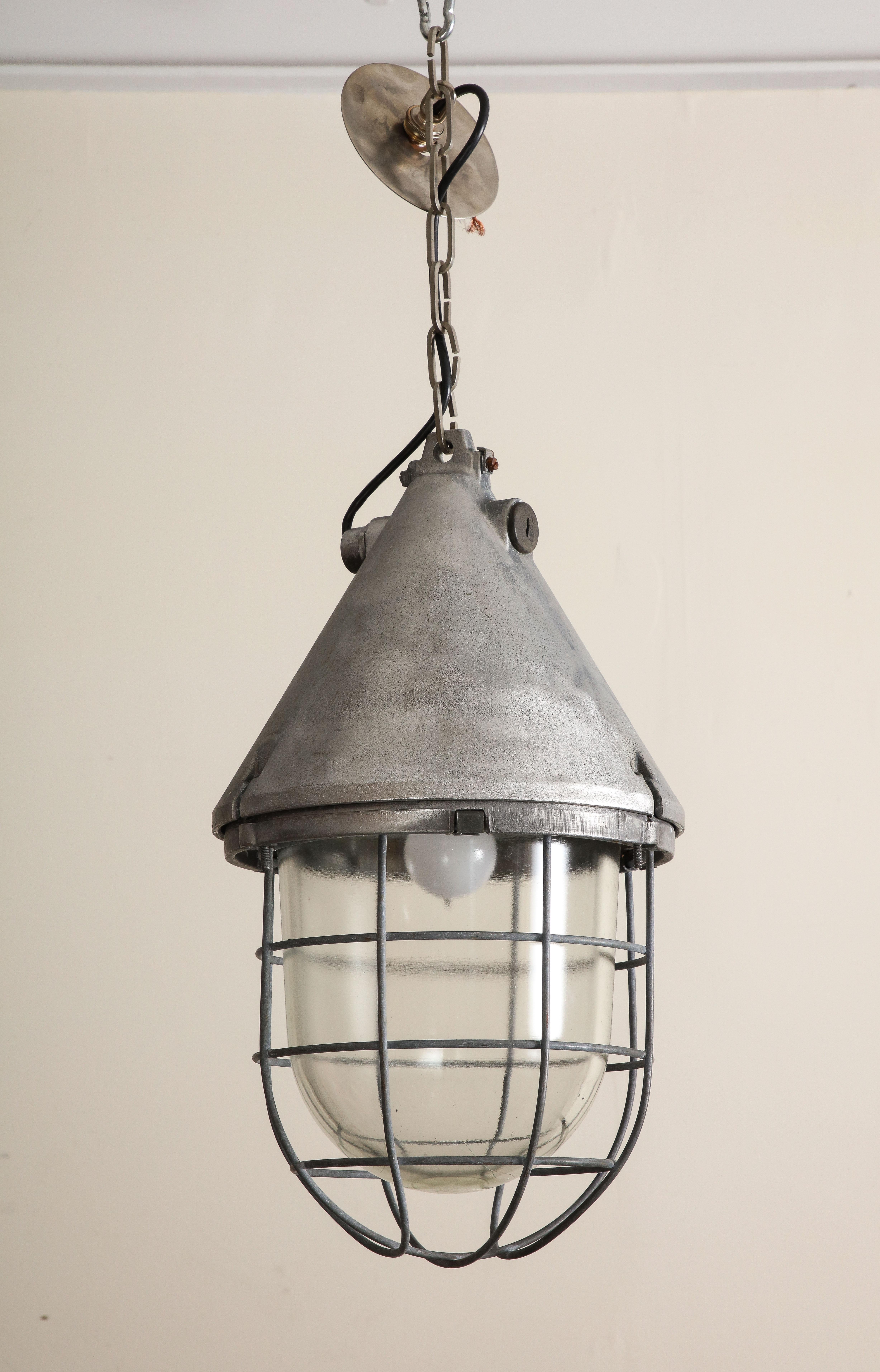 Pair of Vintage Industrial Cast Iron Cage Pendant Lights, C. 1920 For Sale 11