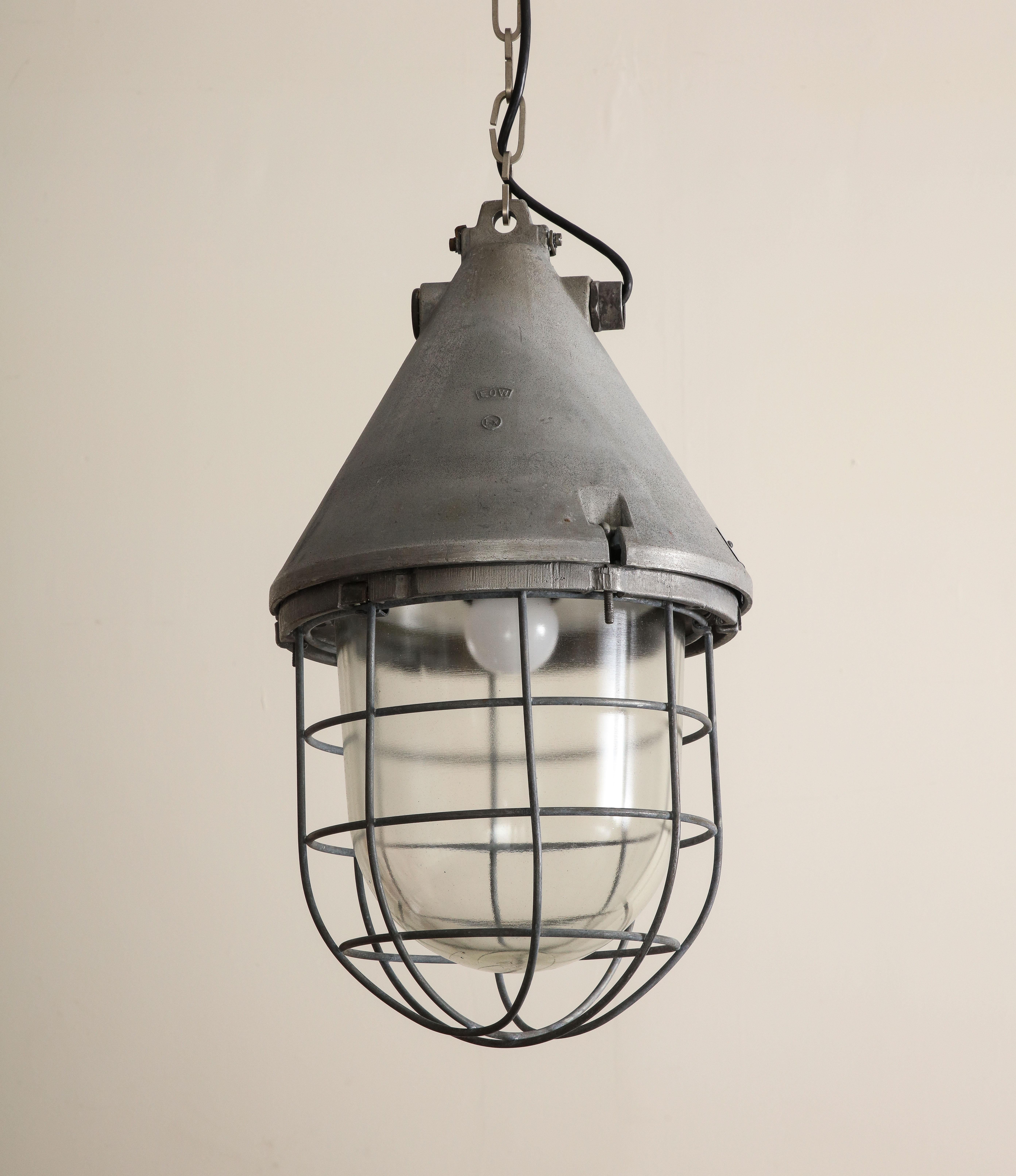 Pair of Vintage Industrial Cast Iron Cage Pendant Lights, C. 1920 For Sale 13