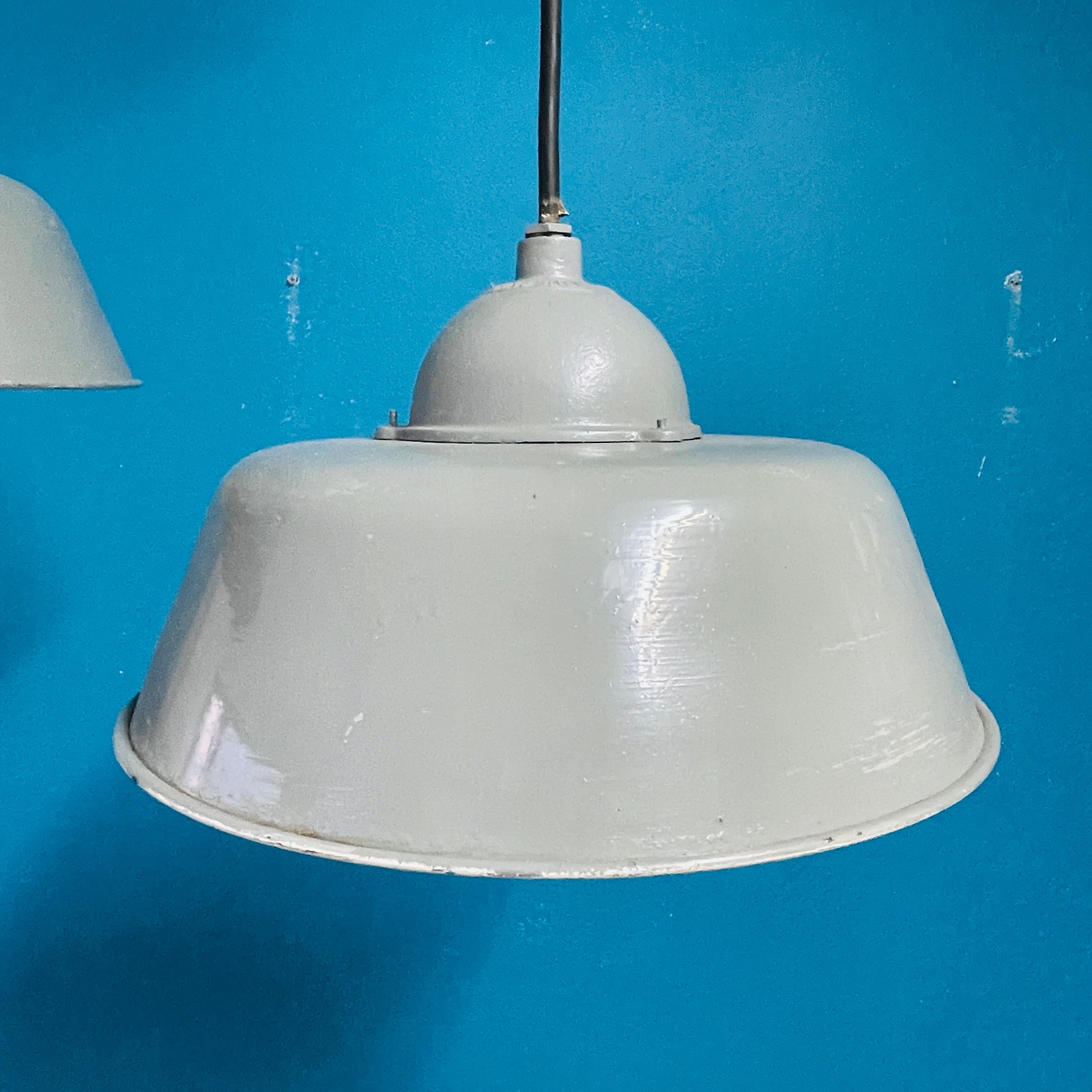 20th Century Pair of Vintage Industrial Pendant Lamps, Manufactured by Orno Finland For Sale