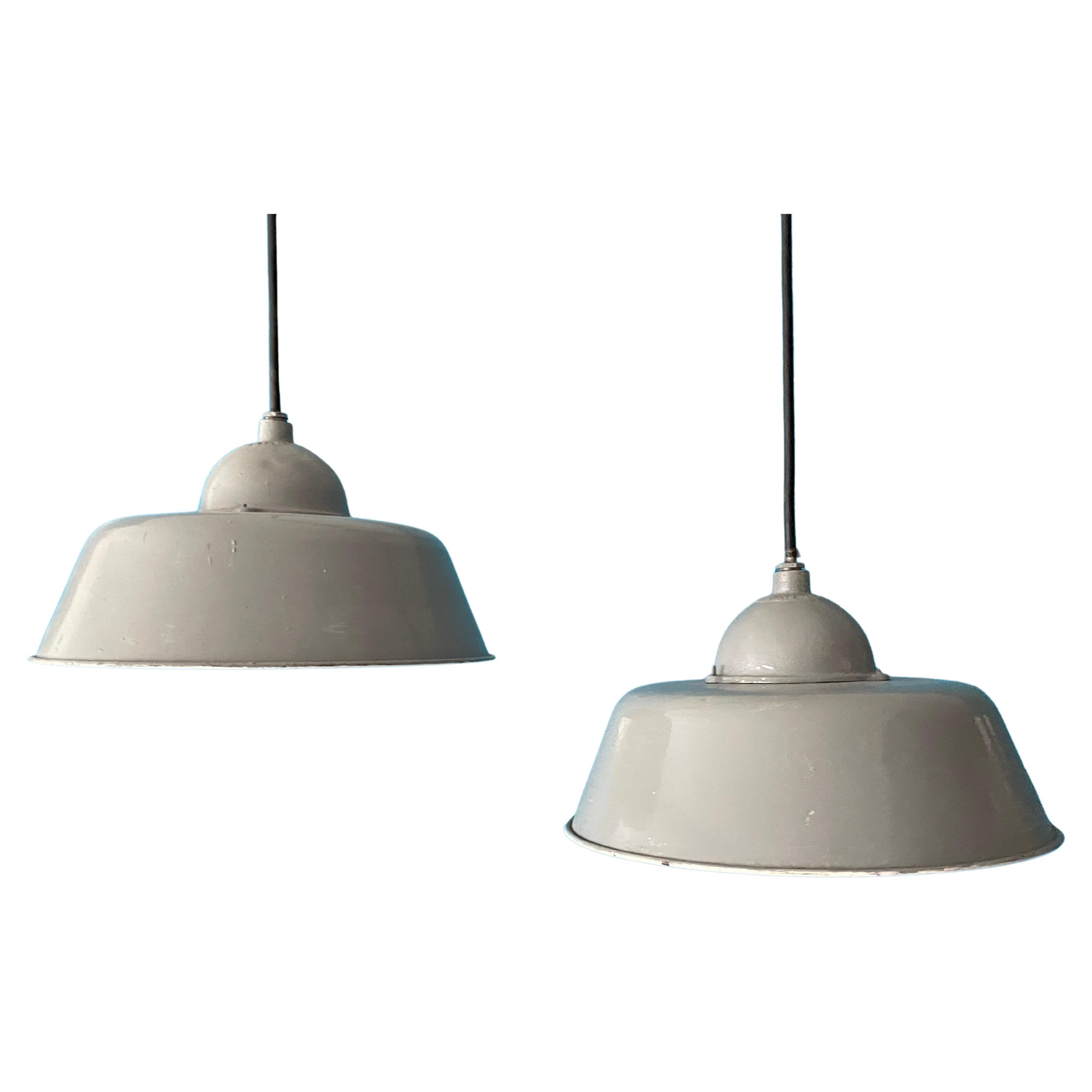 Pair of Vintage Industrial Pendant Lamps, Manufactured by Orno Finland For Sale