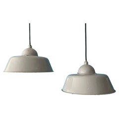 Pair of Retro Industrial Pendant Lamps, Manufactured by Orno Finland