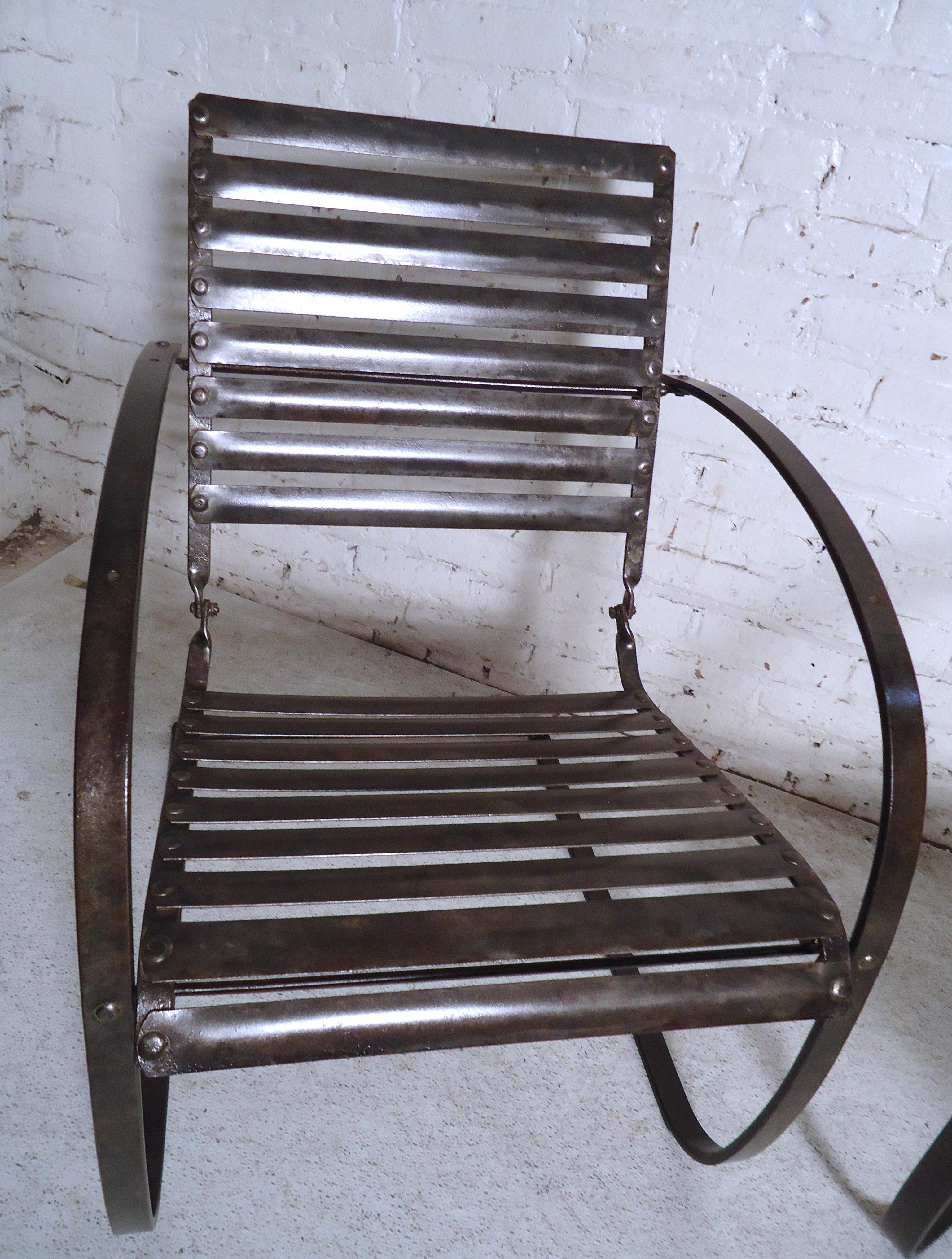 Metal Pair of Vintage Industrial Spring Chairs
