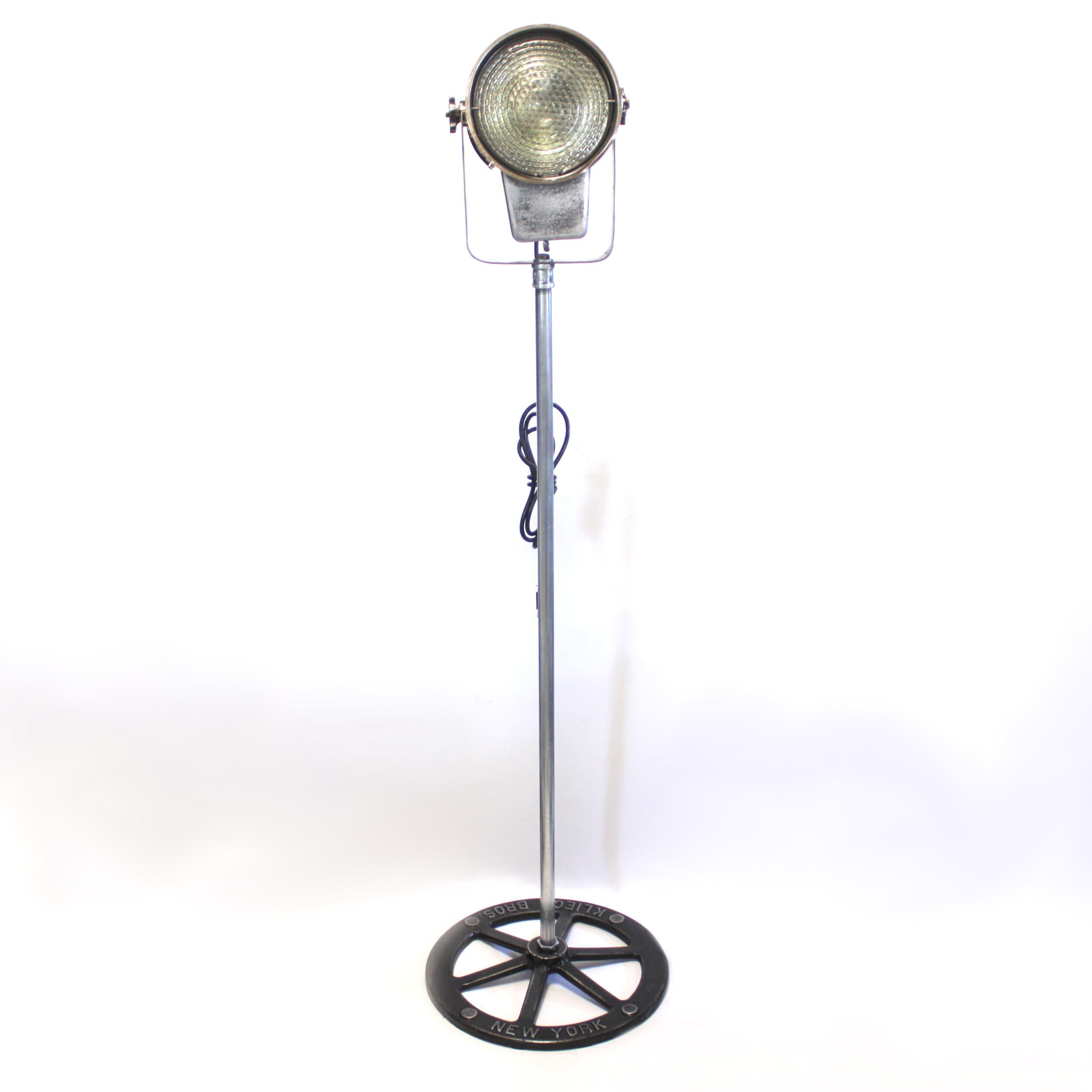 Pair Of Vintage Industrial Stage Light Spotlight Floor Lamps New York