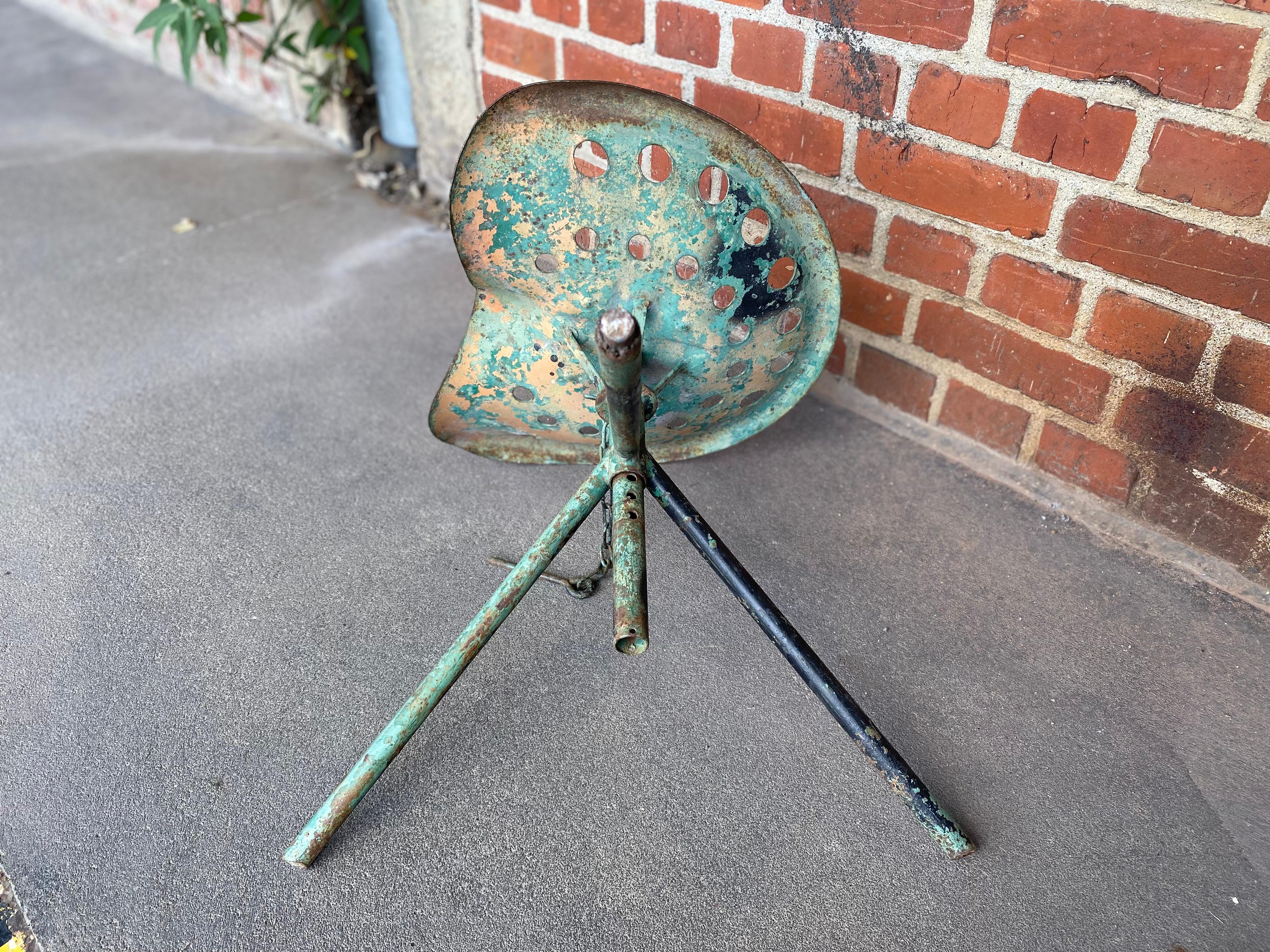 Pair of Vintage Industrial Tractor Seat Stools, Adjustable Height, Green 3