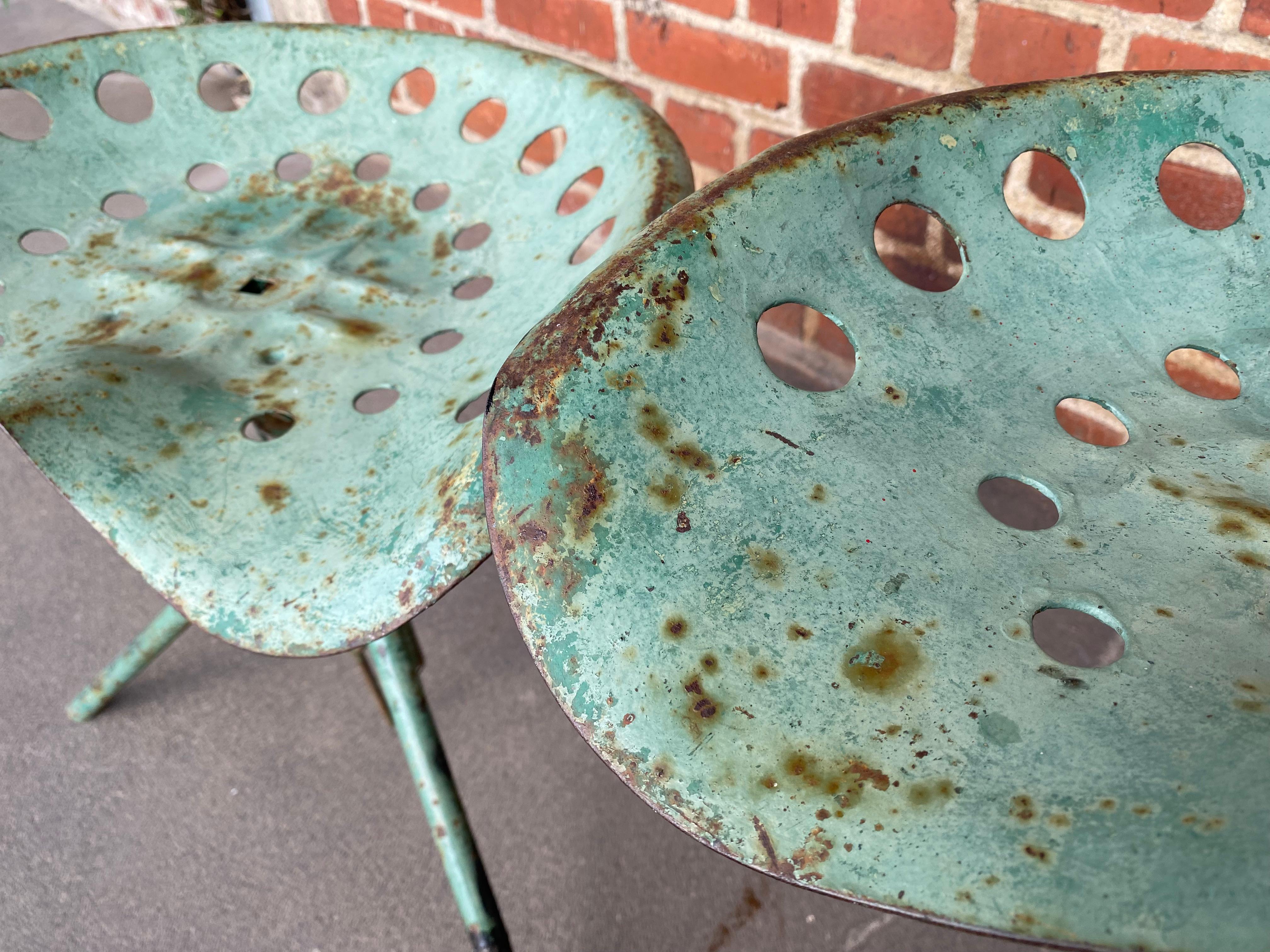 Pair of Vintage Industrial Tractor Seat Stools, Adjustable Height, Green 10