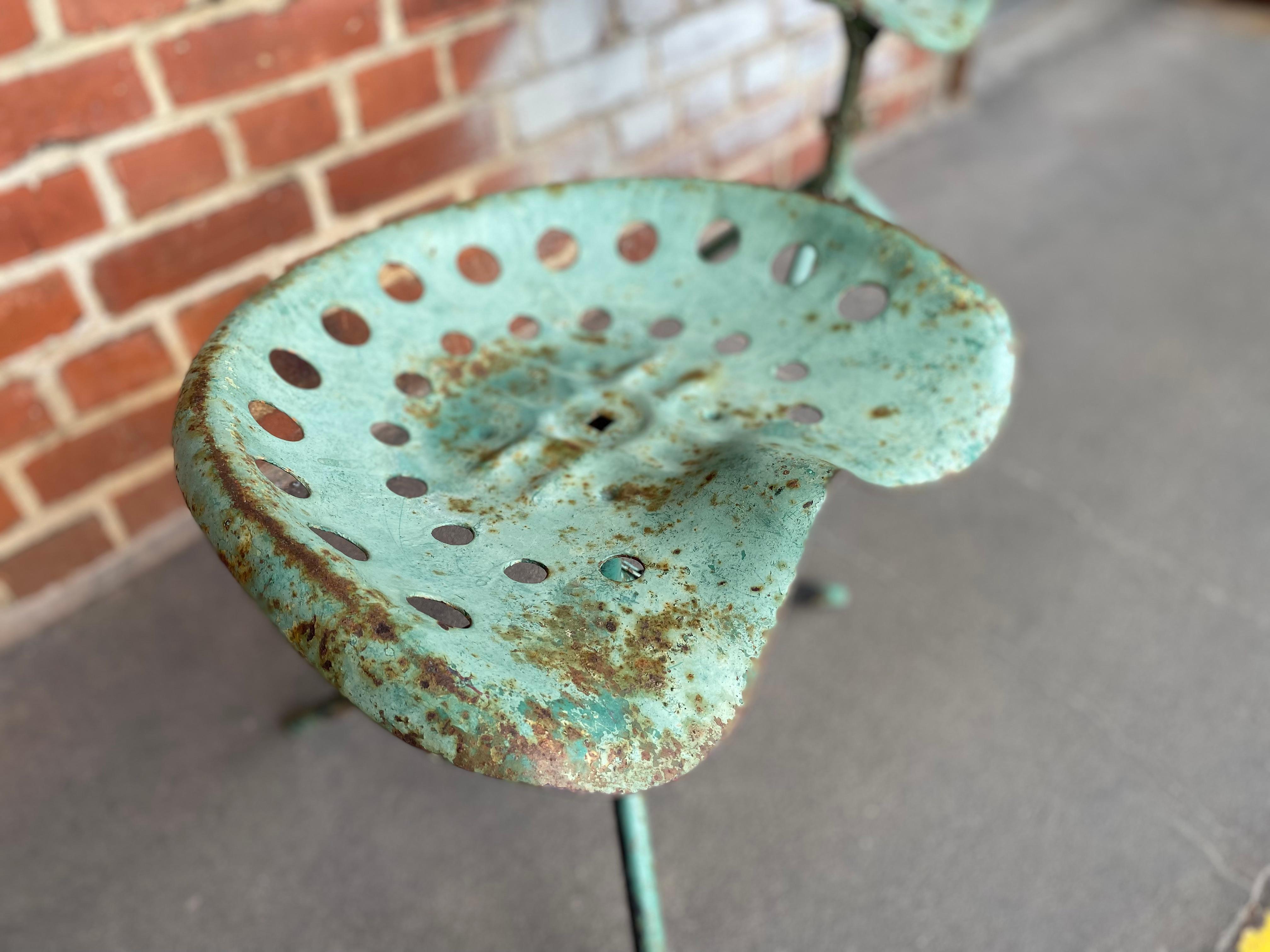 French Pair of Vintage Industrial Tractor Seat Stools, Adjustable Height, Green