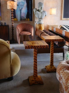 Pair of Vintage Inlaid Marquetry Palm Tree Side Tables