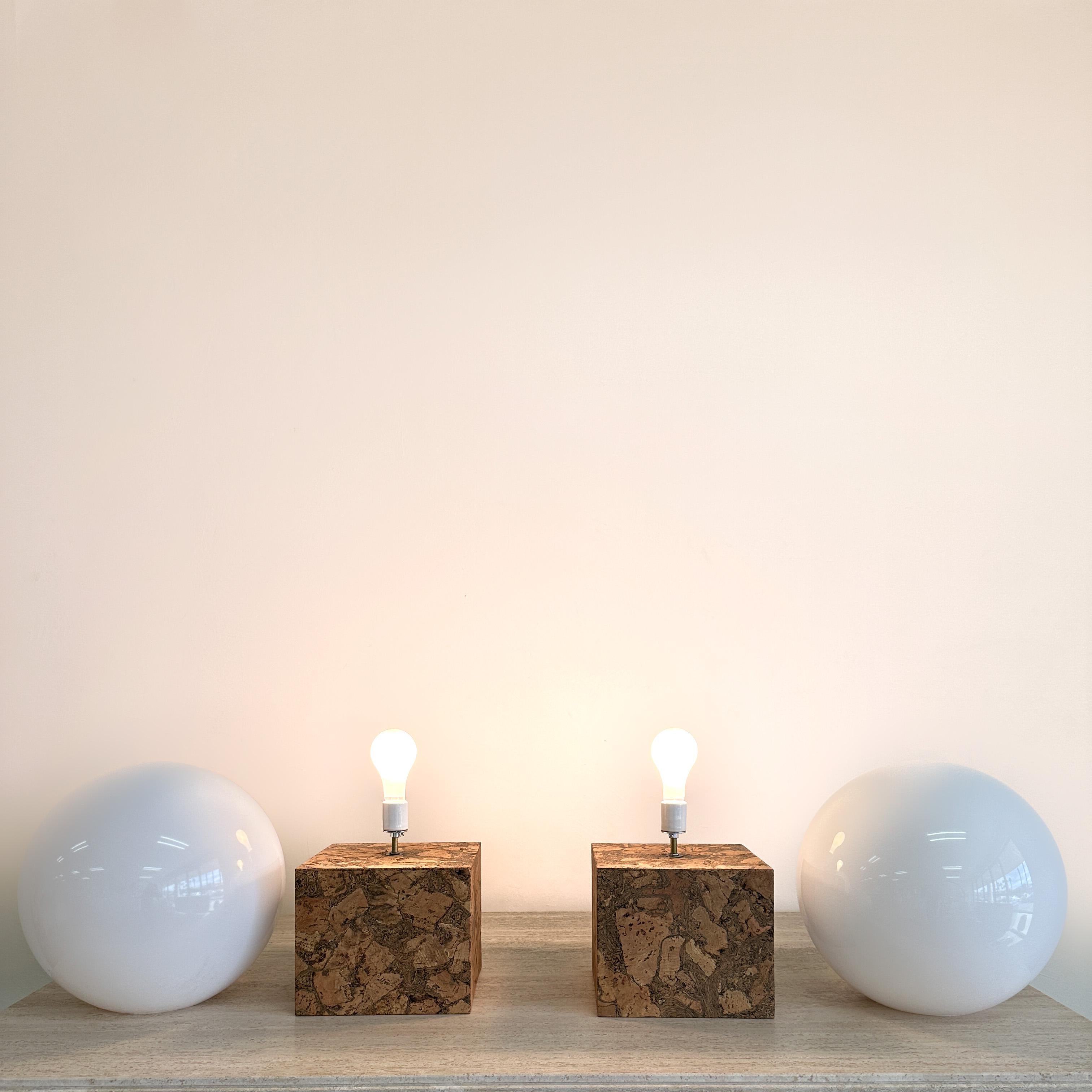 Mid-Century Modern Pair Of Vintage Inspired Cork And Acrylic Globe Lamps For Sale