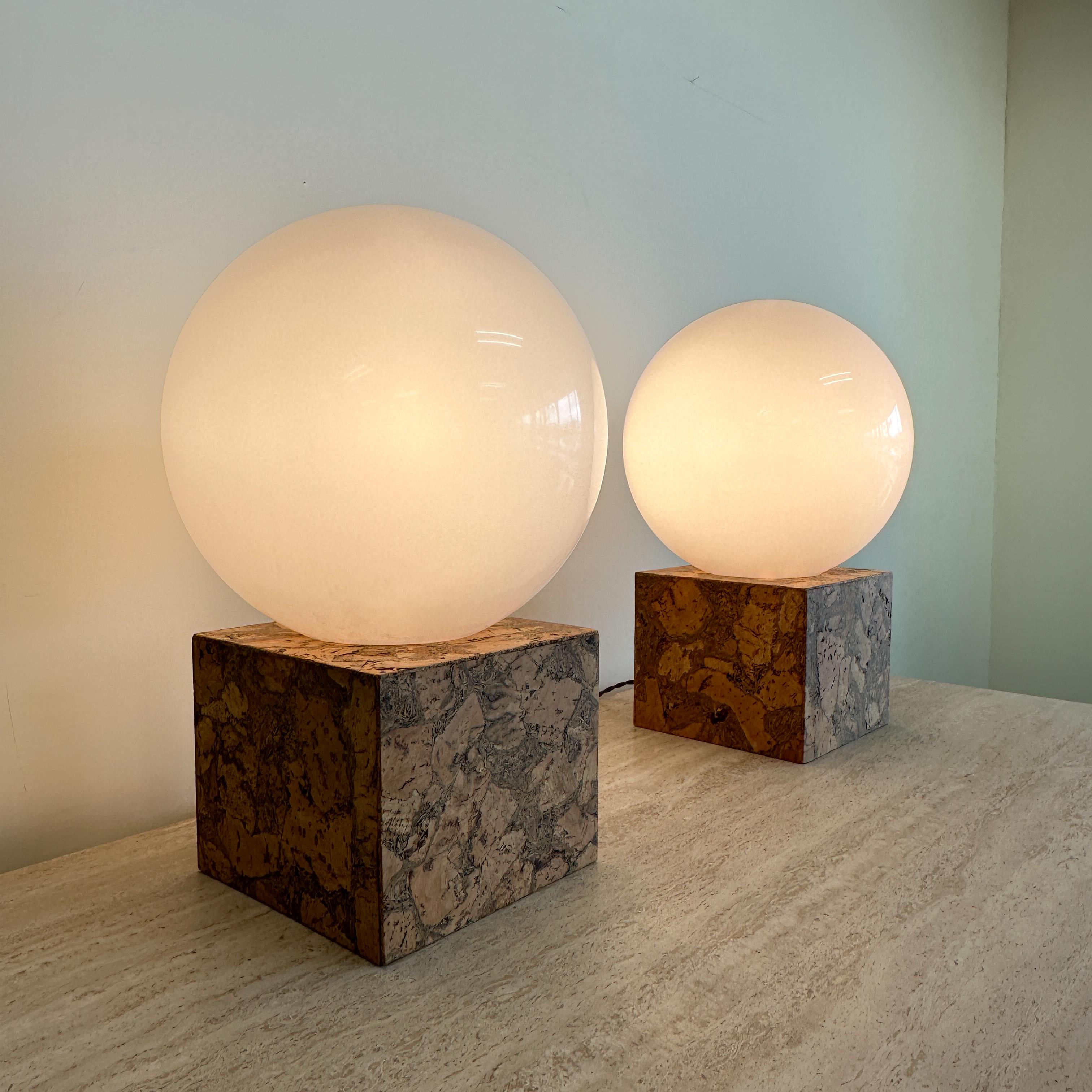 American Pair Of Vintage Inspired Cork And Acrylic Globe Lamps For Sale