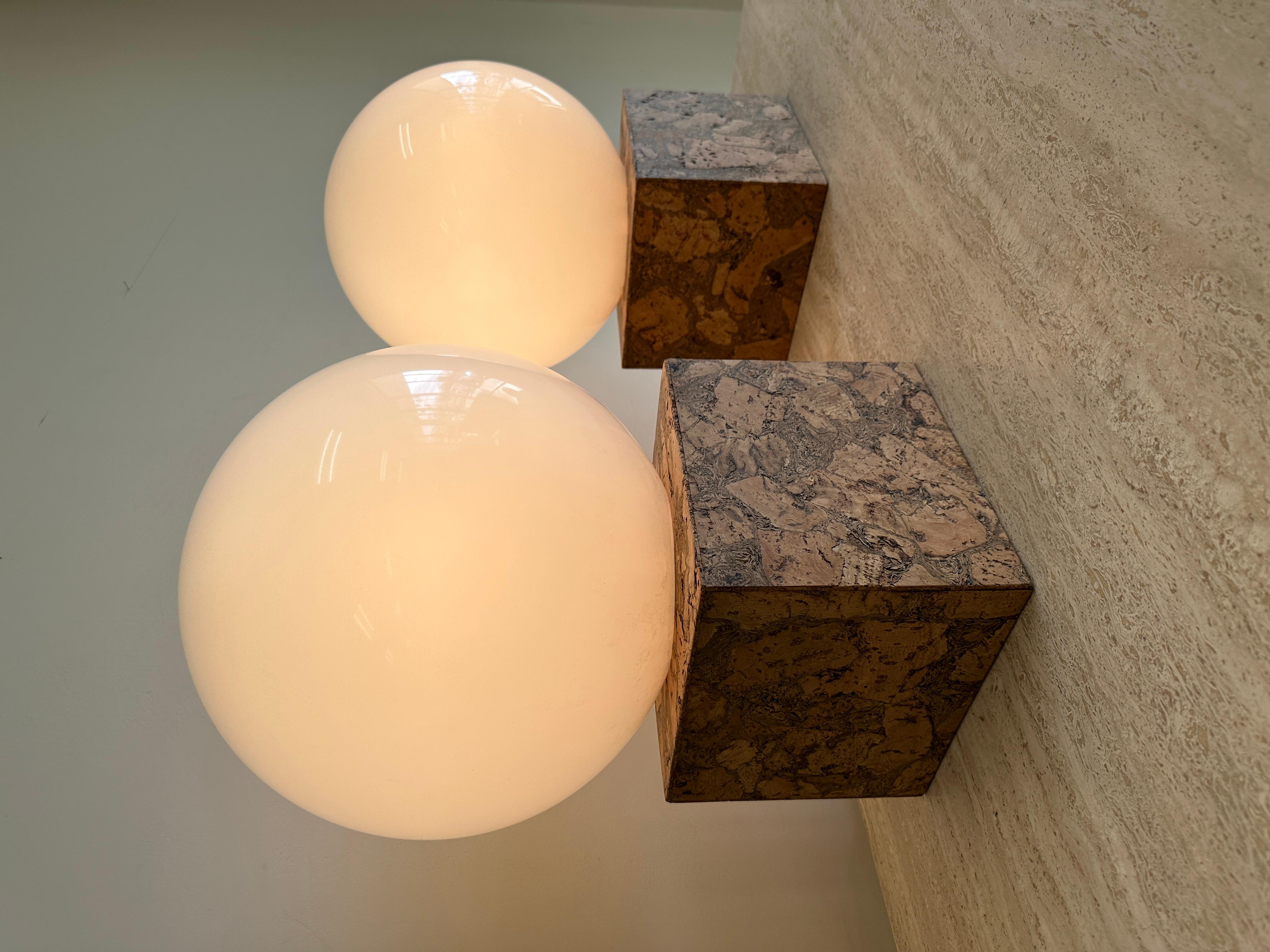 Pair Of Vintage Inspired Cork And Acrylic Globe Lamps For Sale 2