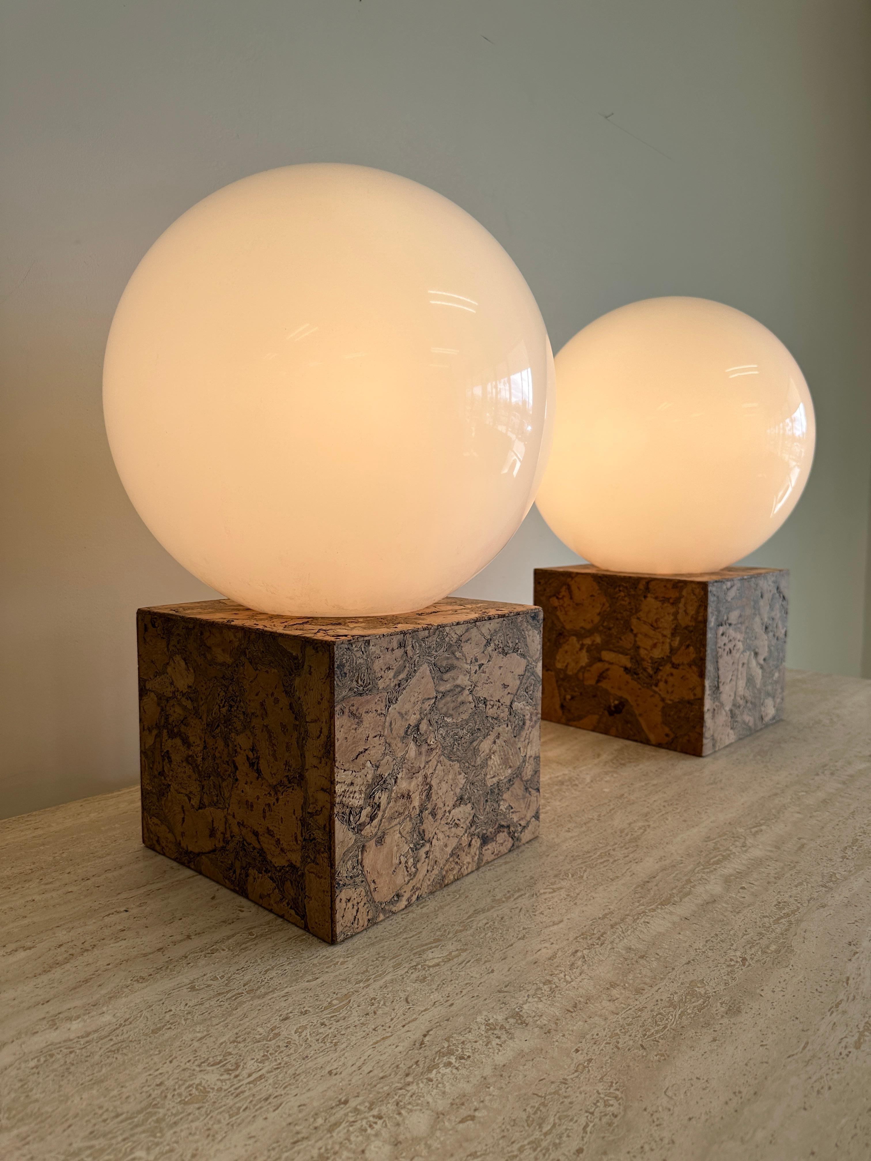 Pair Of Vintage Inspired Cork And Acrylic Globe Lamps MCM Retro 70s  3