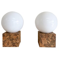 Pair Of Vintage Inspired Cork And Acrylic Globe Lamps MCM Retro 70s