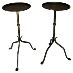 Pair of Vintage-Inspired Spanish Iron Drinks Tables