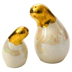 Pair of Vintage Iridescent Ceramic Shmoo Style Salt and Pepper Shakers