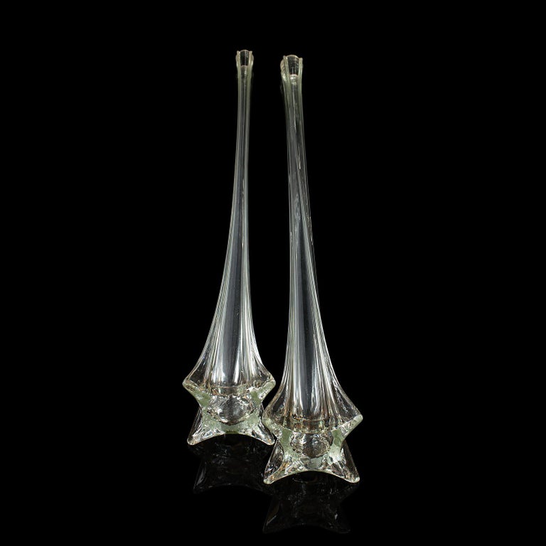 Pair of Vintage Iris Vases, French, Tall Glass, Gladioli, Flower, circa 1970 For Sale 3