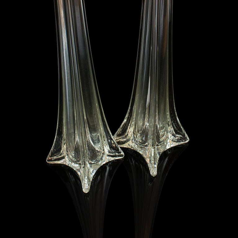 Pair of Vintage Iris Vases, French, Tall Glass, Gladioli, Flower, circa 1970 For Sale 4