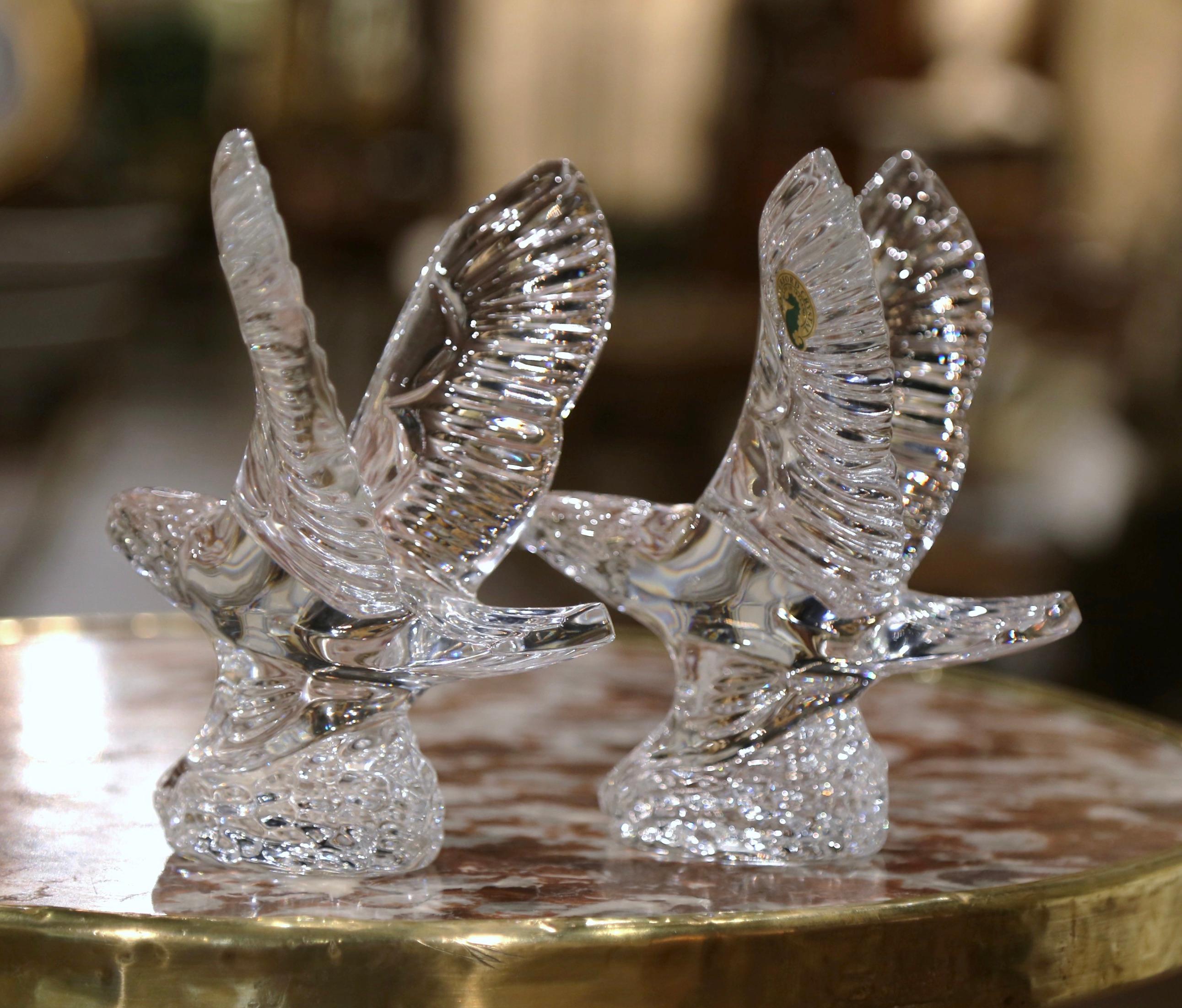 Hand-Crafted Pair of Vintage Irish Crystal Waterford Flying Eagle Sculptures