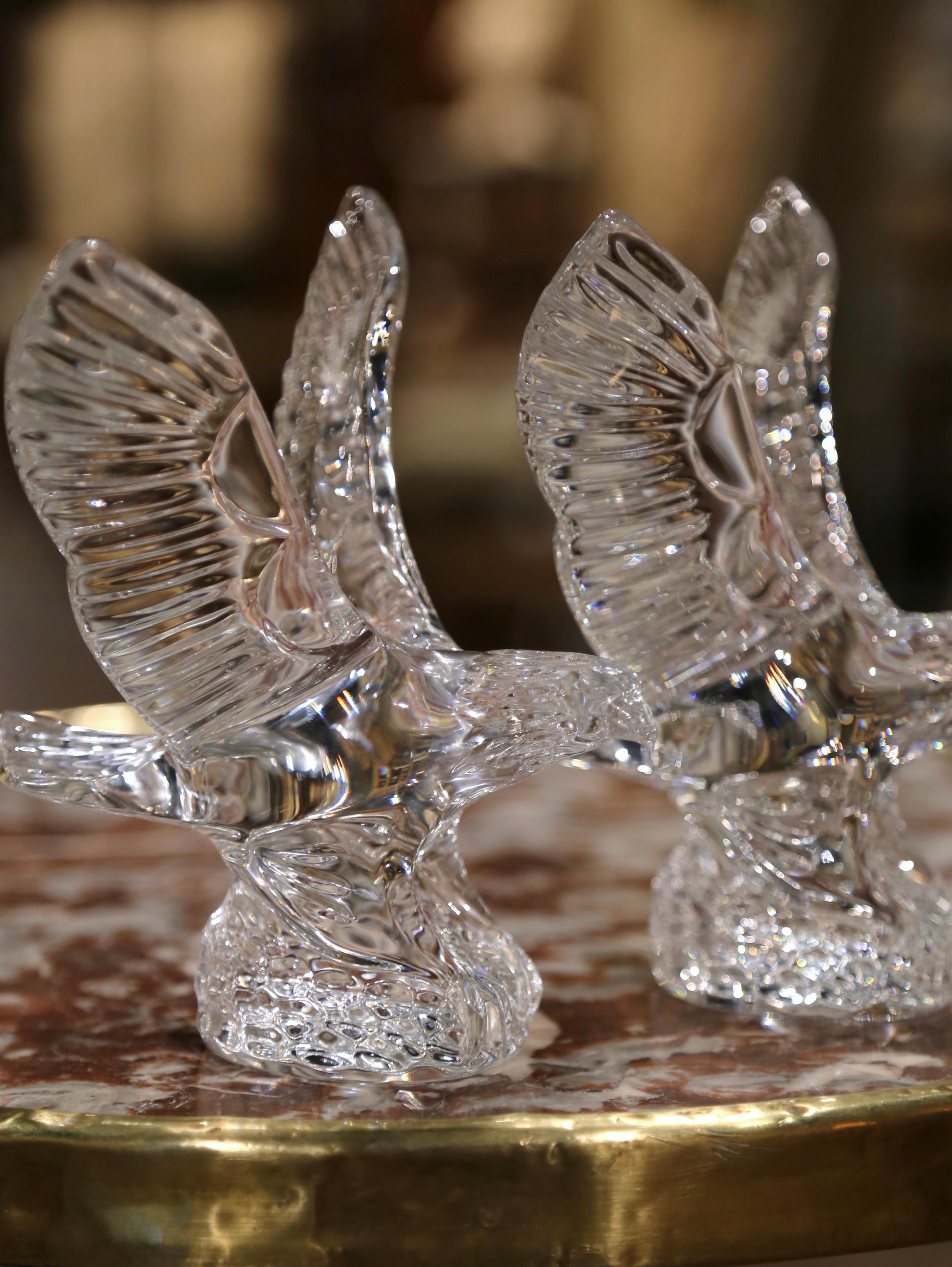 Pair of Vintage Irish Crystal Waterford Flying Eagle Sculptures In Excellent Condition In Dallas, TX