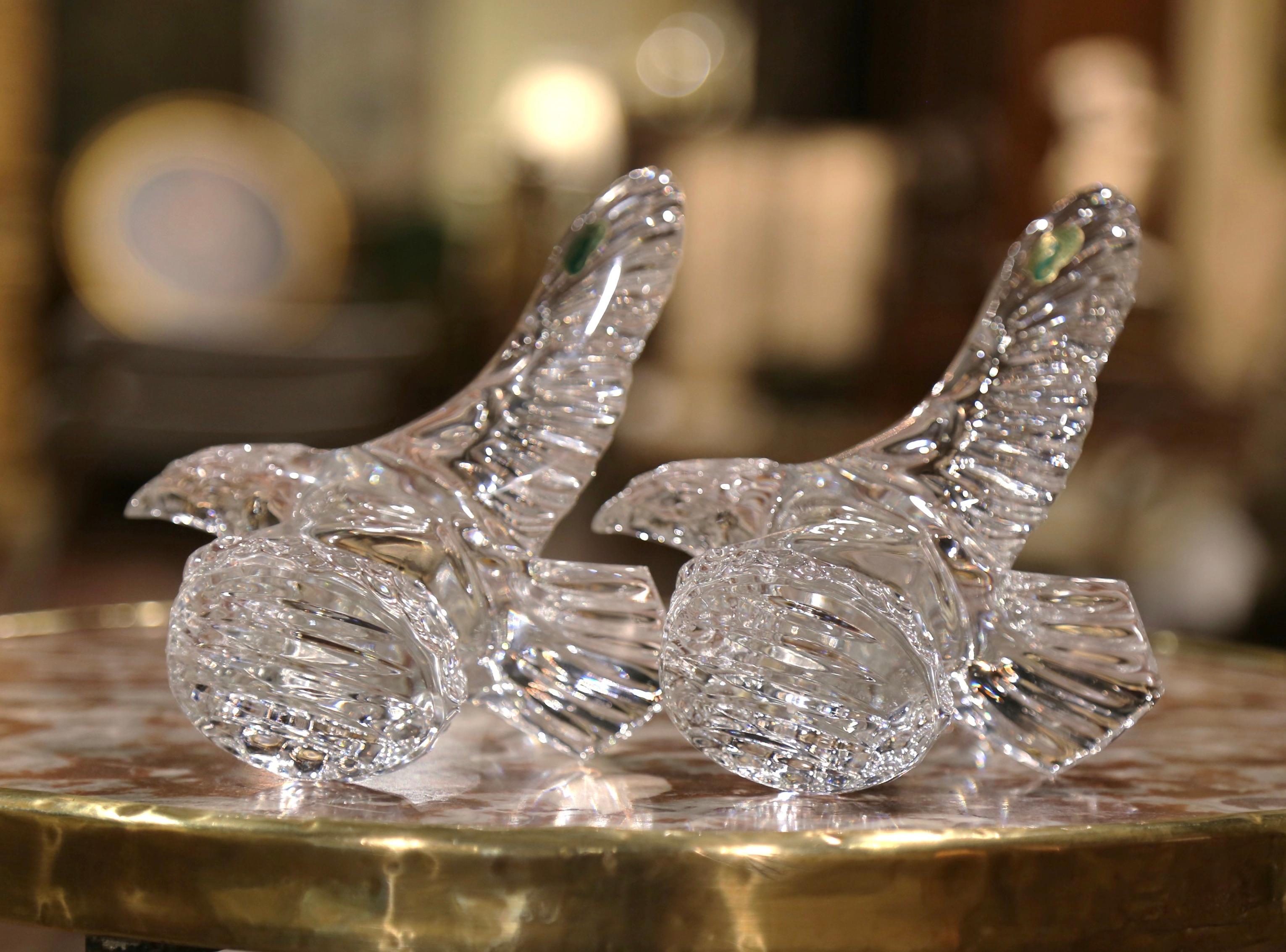 20th Century Pair of Vintage Irish Crystal Waterford Flying Eagle Sculptures