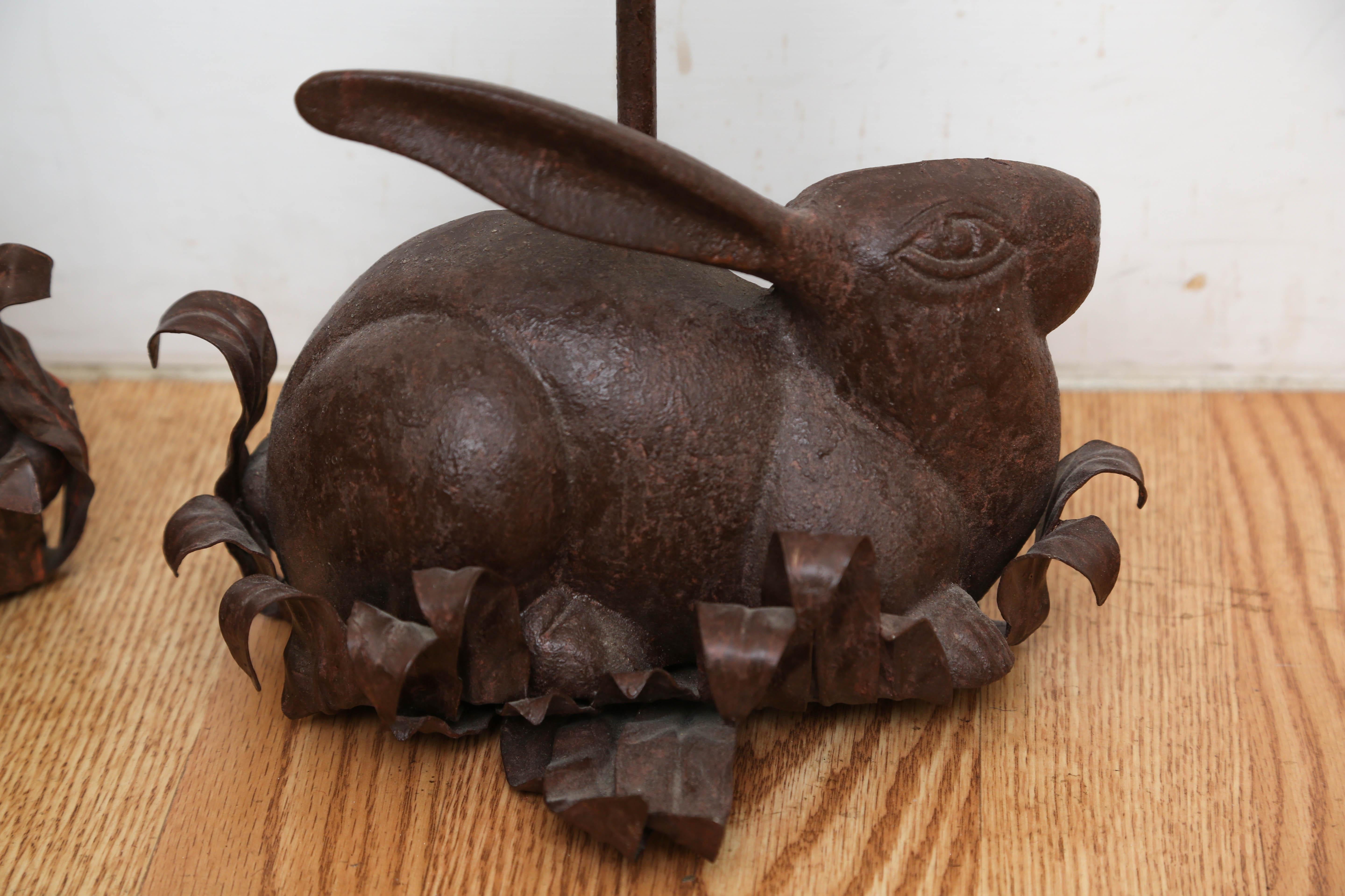 Pair of Vintage Iron Bunny Votives In Good Condition In West Palm Beach, FL